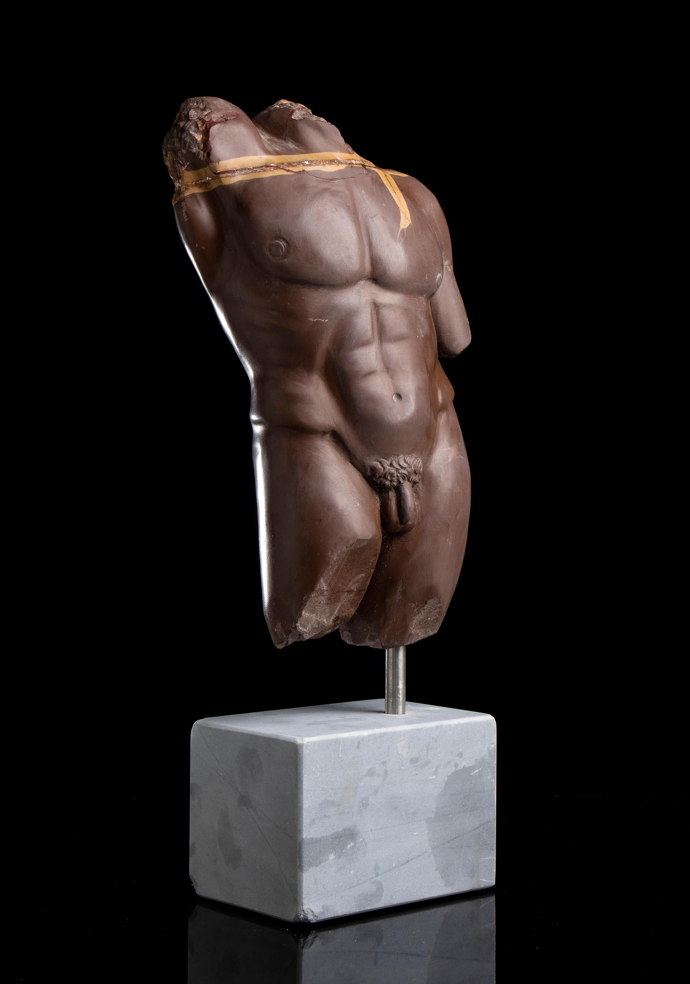 Rosso Antico Marble Torso Sculpture Nude Male of Athlete Classical Greek Roman 9
