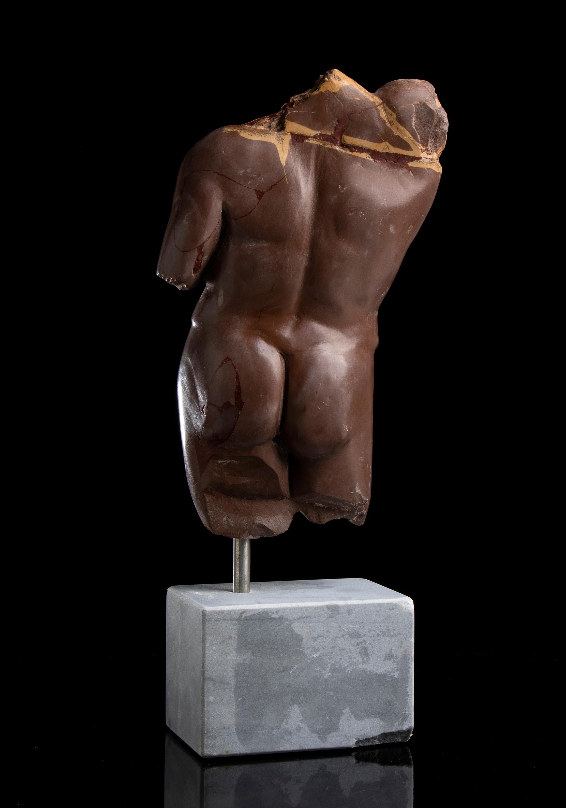 Rosso Antico Marble Torso Sculpture Nude Male of Athlete Classical Greek Roman 4