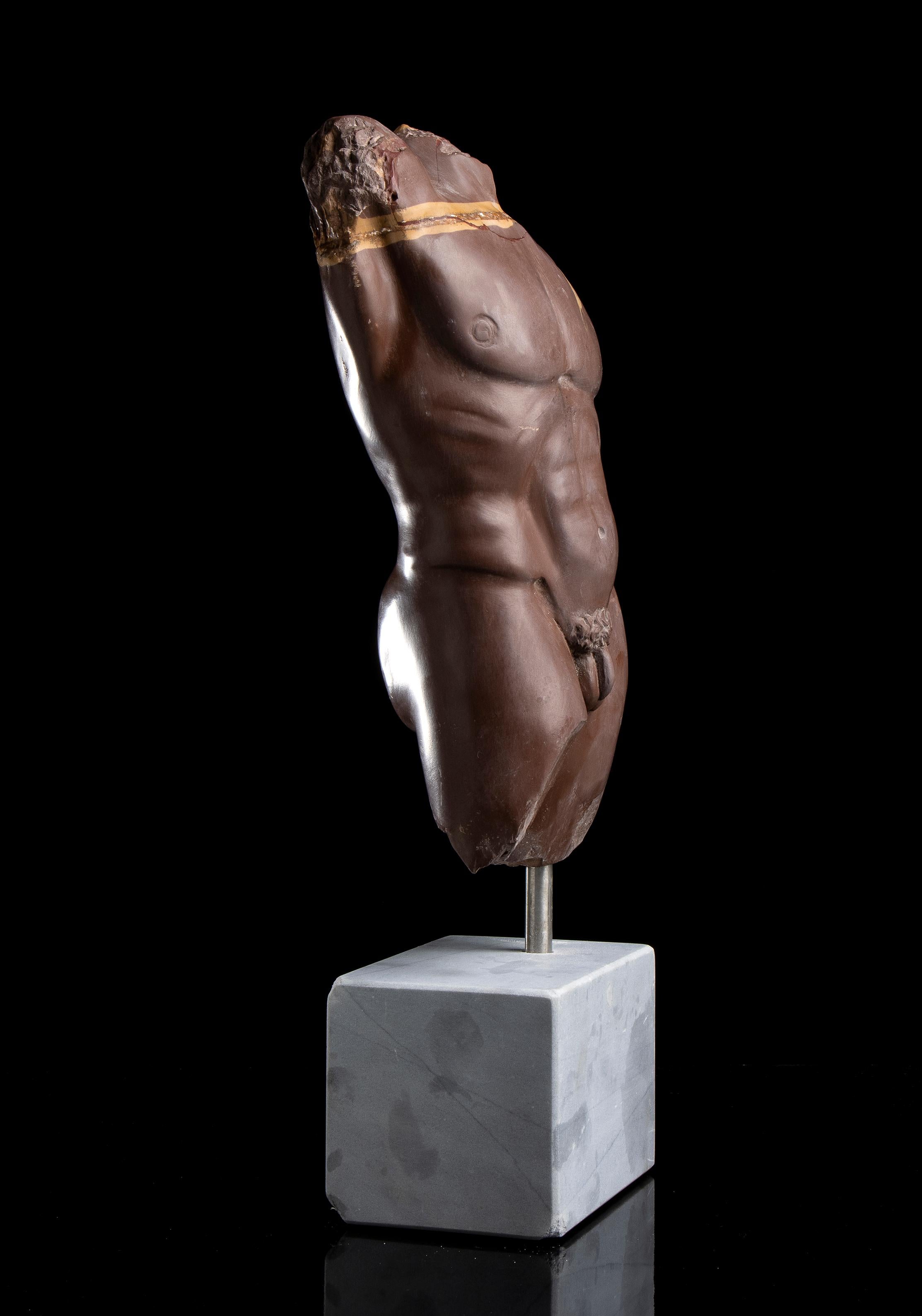 Rosso Antico Marble Torso Sculpture Nude Male of Athlete Classical Greek Roman 7