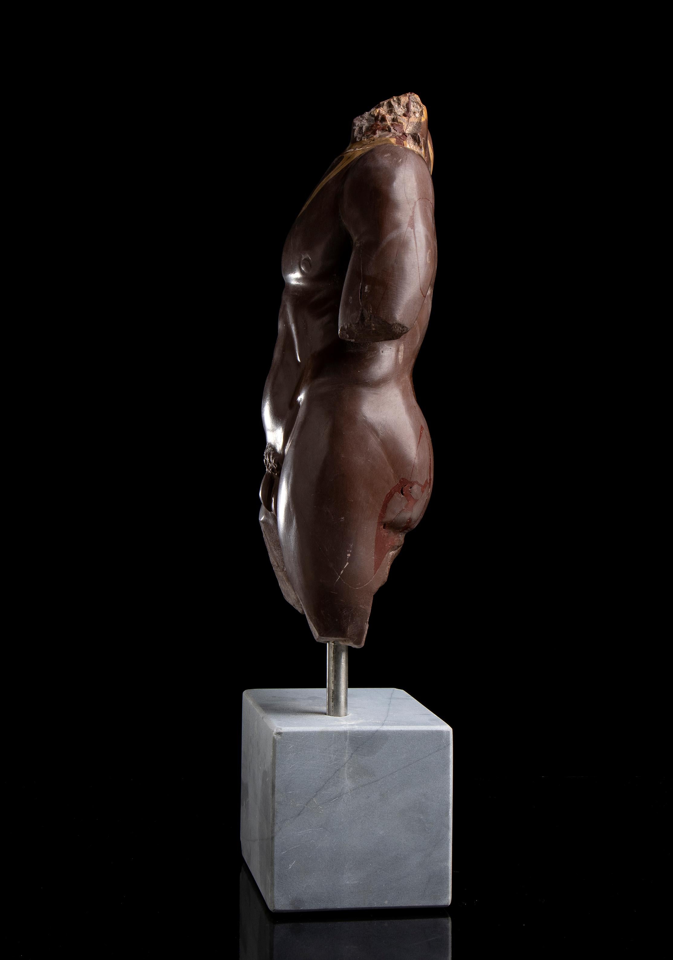 Rosso Antico Marble Torso Sculpture Nude Male of Athlete Classical Greek Roman 1