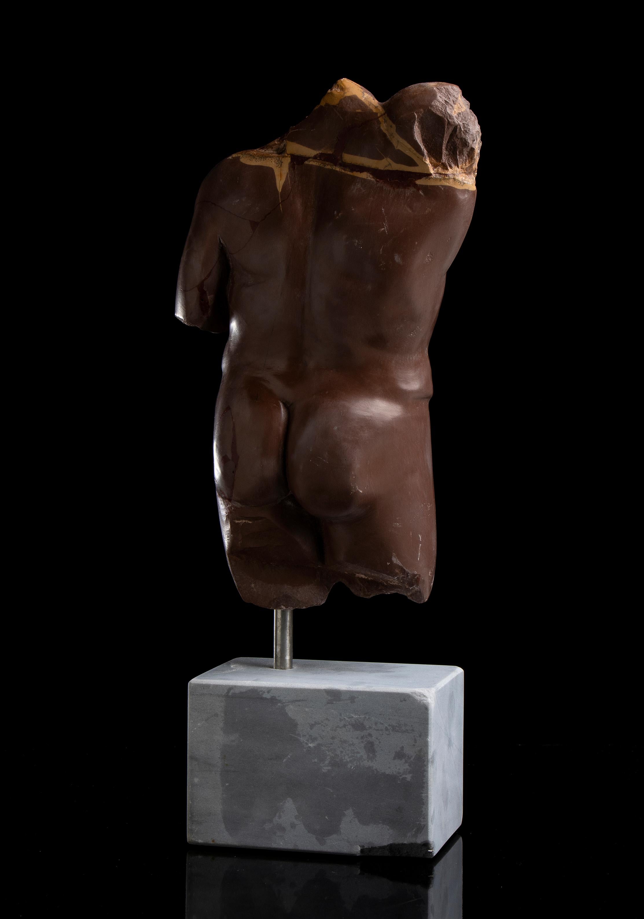 Rosso Antico Marble Torso Sculpture Nude Male of Athlete Classical Greek Roman 4