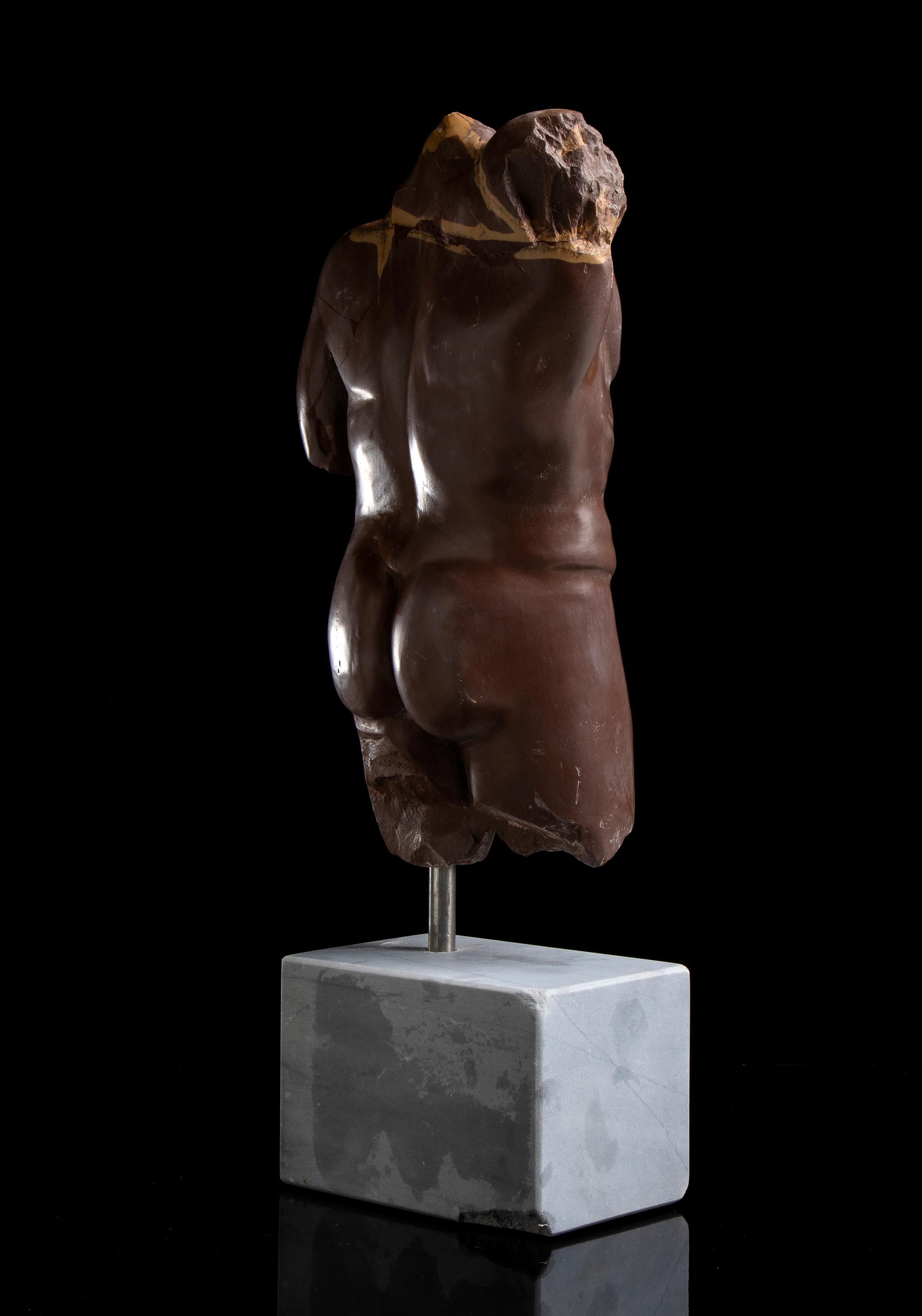 Rosso Antico Marble Torso Sculpture Nude Male of Athlete Classical Greek Roman 5