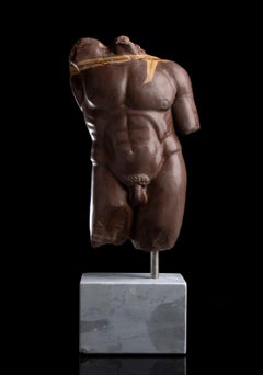 Rosso Antico Escultura de Mármol Torso Desnudo Masculino de Atleta Clásico Griego Romano