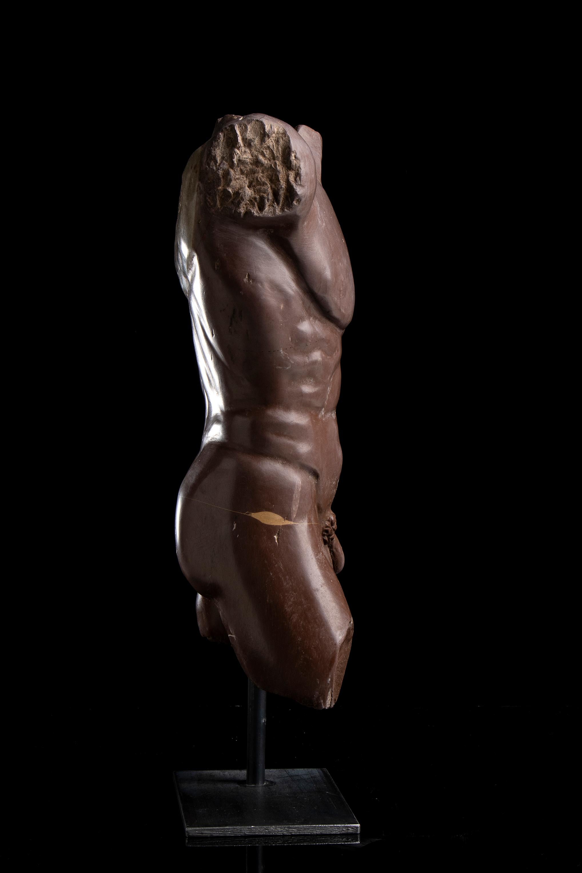Rosso Antico Specimen Marble Male Sculpture Torso of Athlete Nude Figurative 9