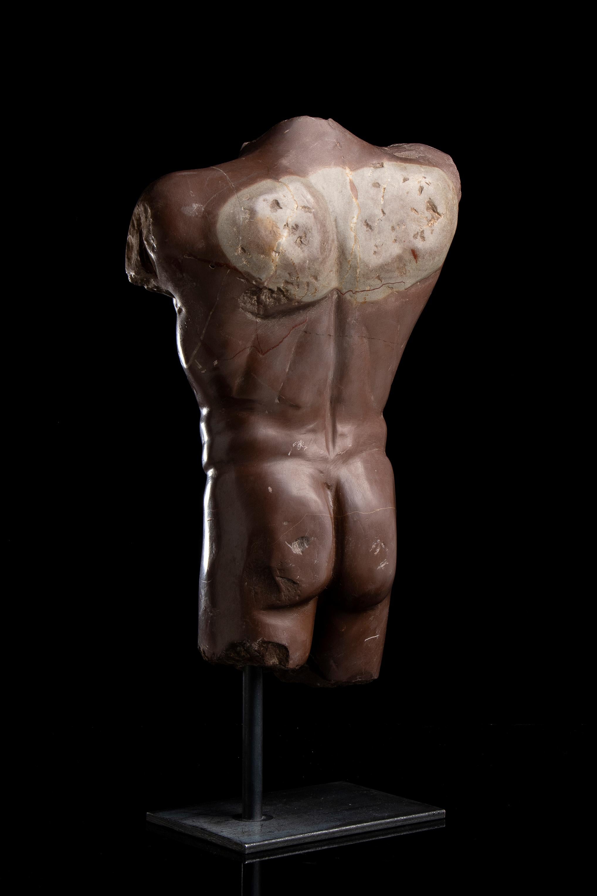 Rosso Antico Specimen Marble Male Sculpture Torso of Athlete Nude Figurative 4