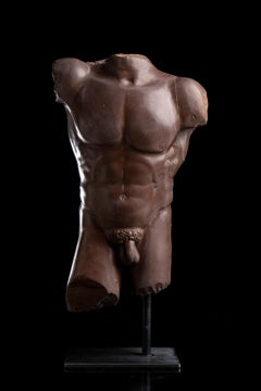 Rosso Antico Specimen Marble Male Sculpture Torso of Athlete Nude Figurative