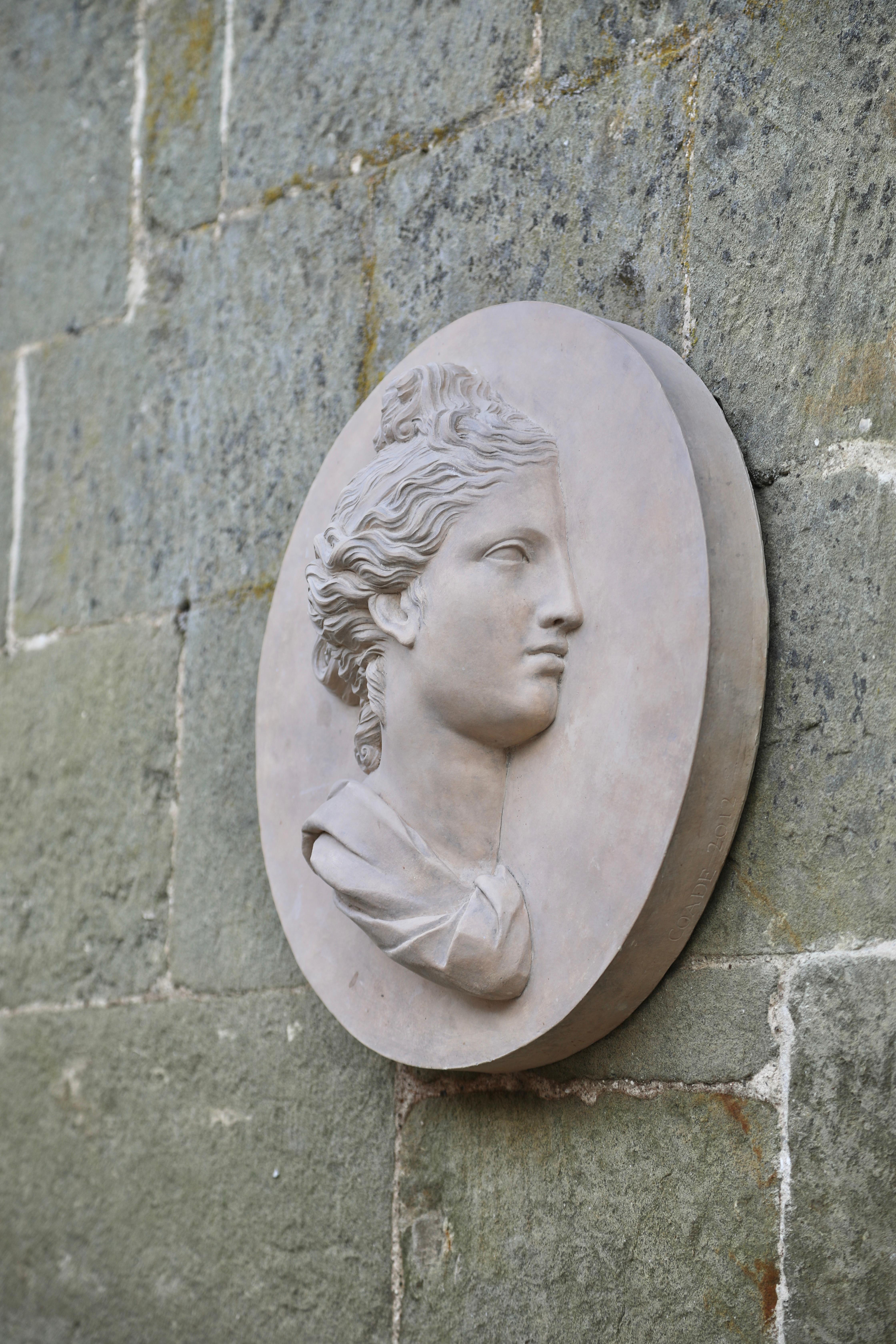 Coade Stone Decorative Roundel of a Portrait of a Female Head in Classical Style For Sale 9