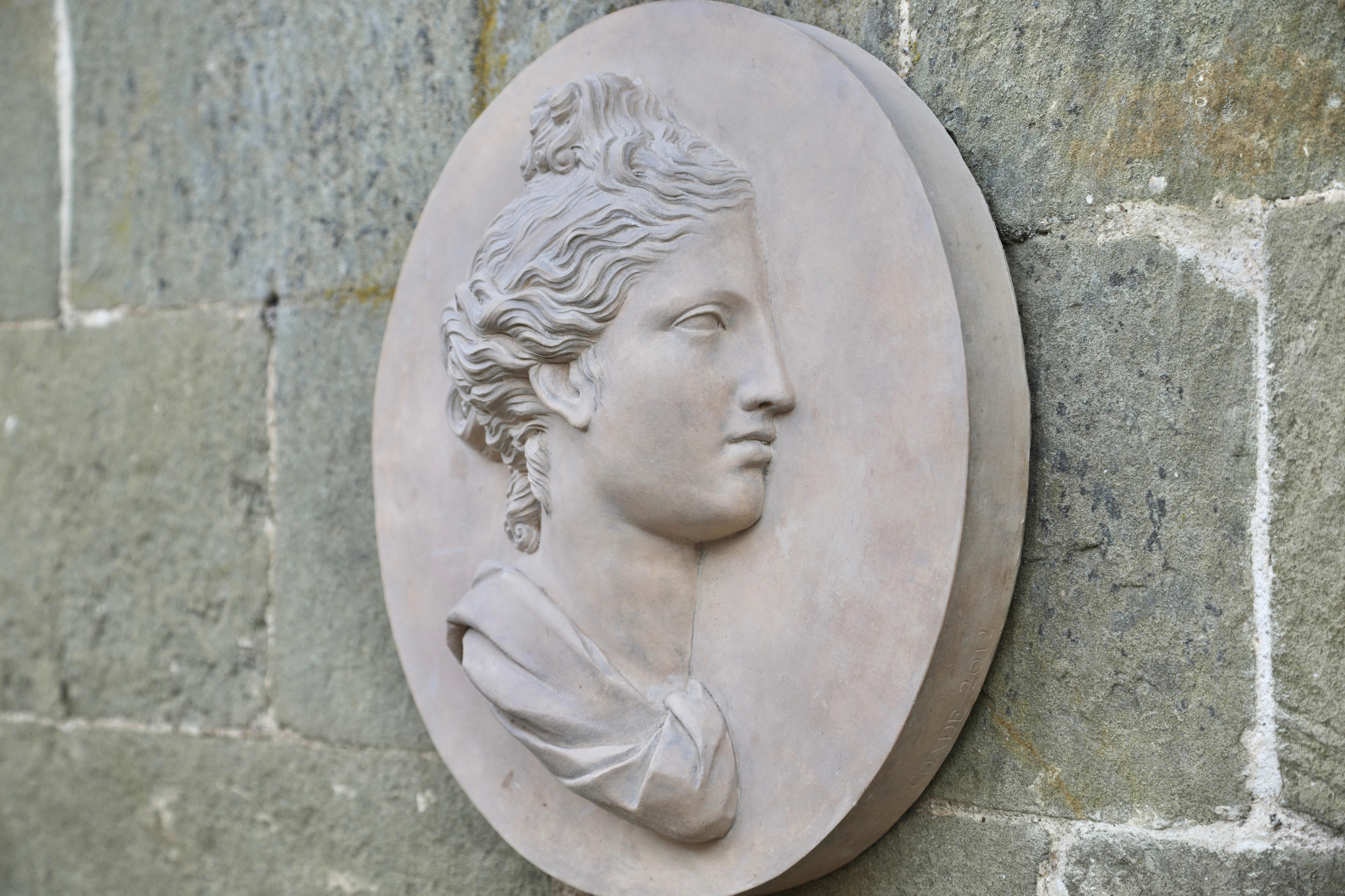 Coade Stone Decorative Roundel of a Portrait of a Female Head in Classical Style For Sale 2