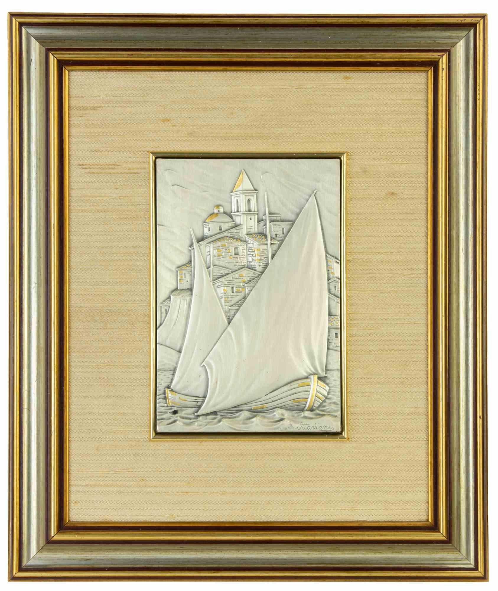 Sailing from the Port is an artwork realized by Studio Ottaviani, 1980s.

Sterling Silver Sculpture.

Stamp Silver 925 lower left. Framed. 

17 x 12 cm; 34.5 x 29 cm with frame. 

Good conditions