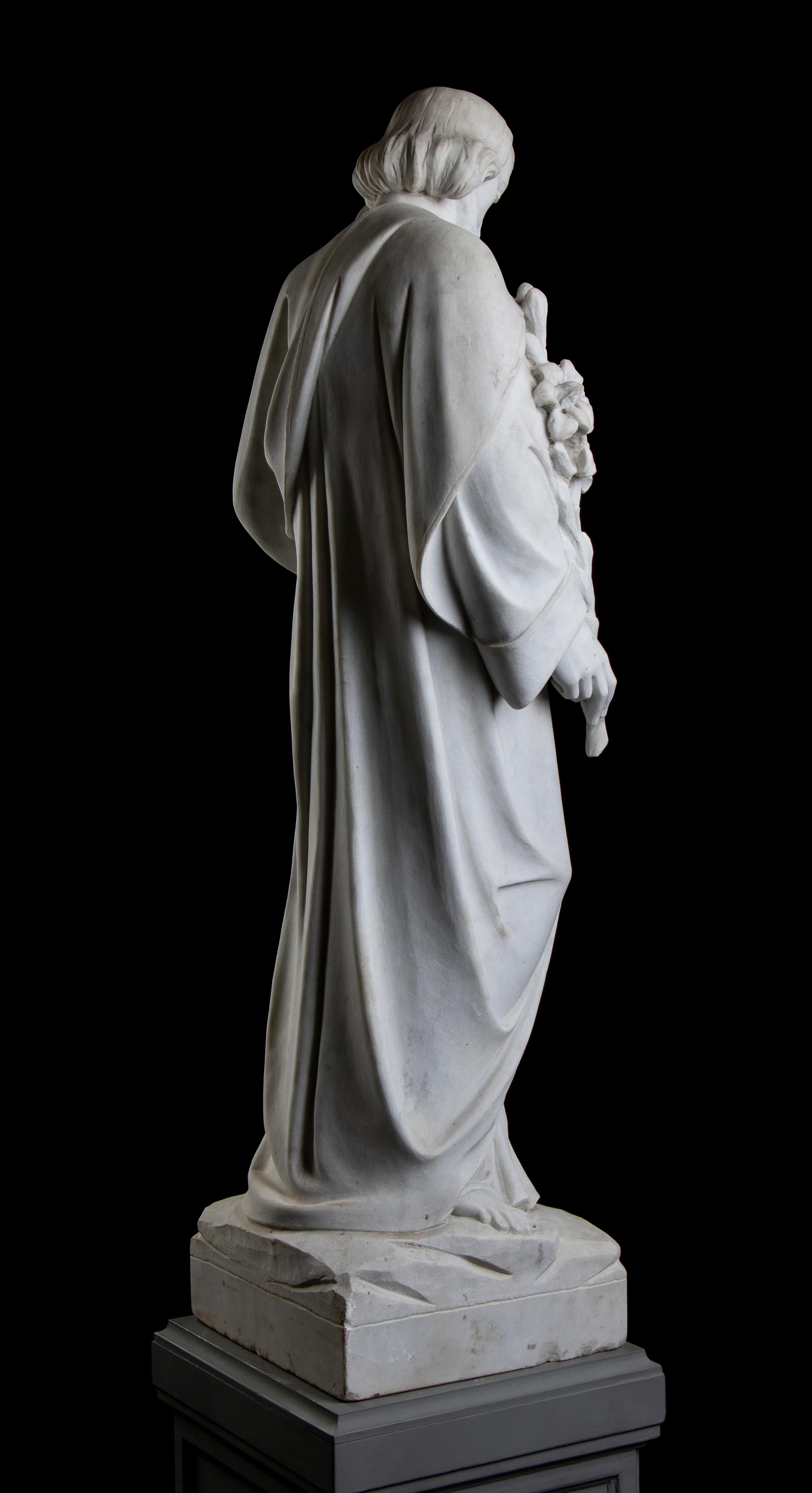 Saint Jospeh With The Infant Jesus White Marble Sculpture Italy 19th Century  For Sale 3