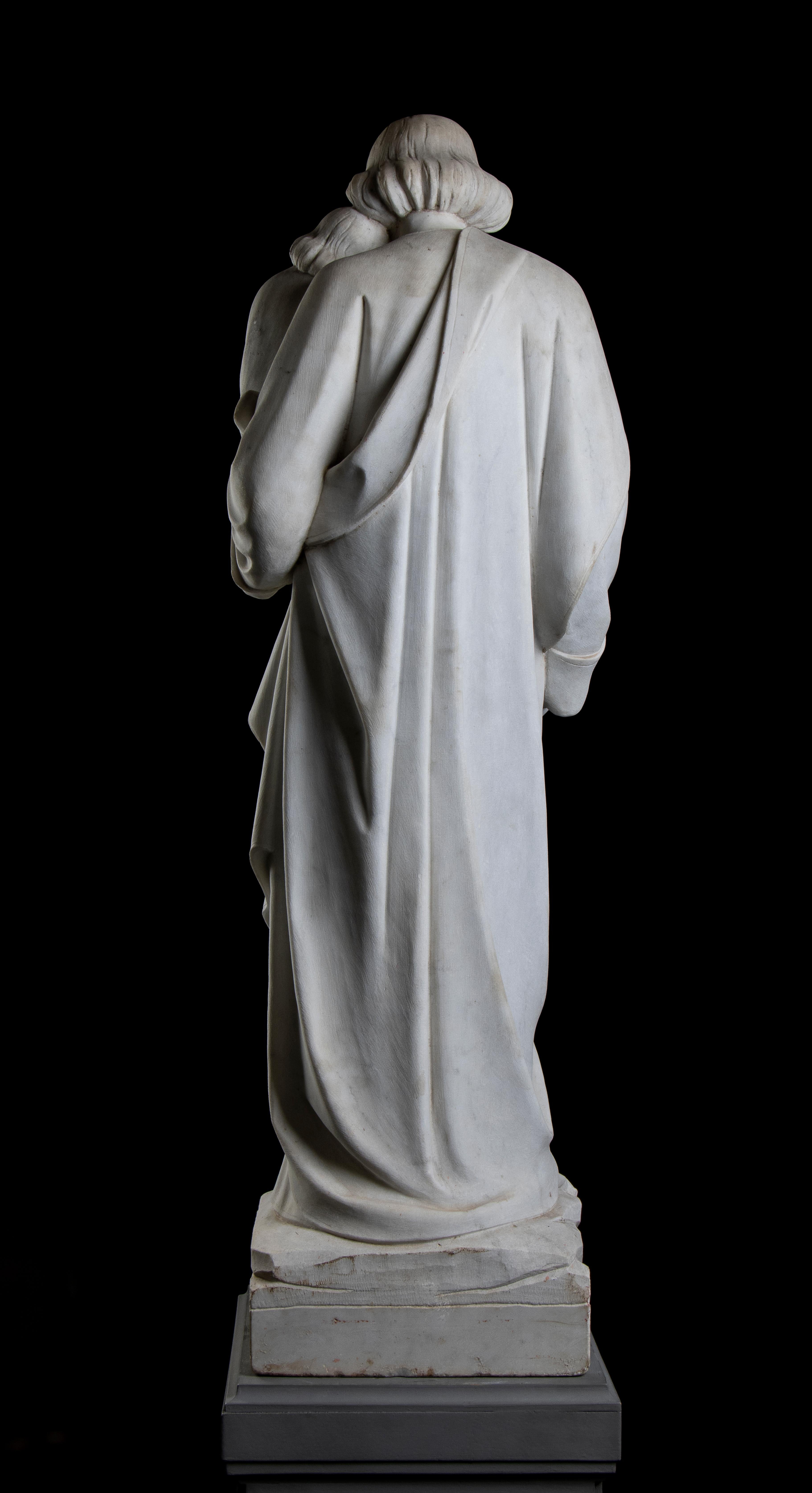Saint Jospeh With The Infant Jesus White Marble Sculpture Italy 19th Century  For Sale 4