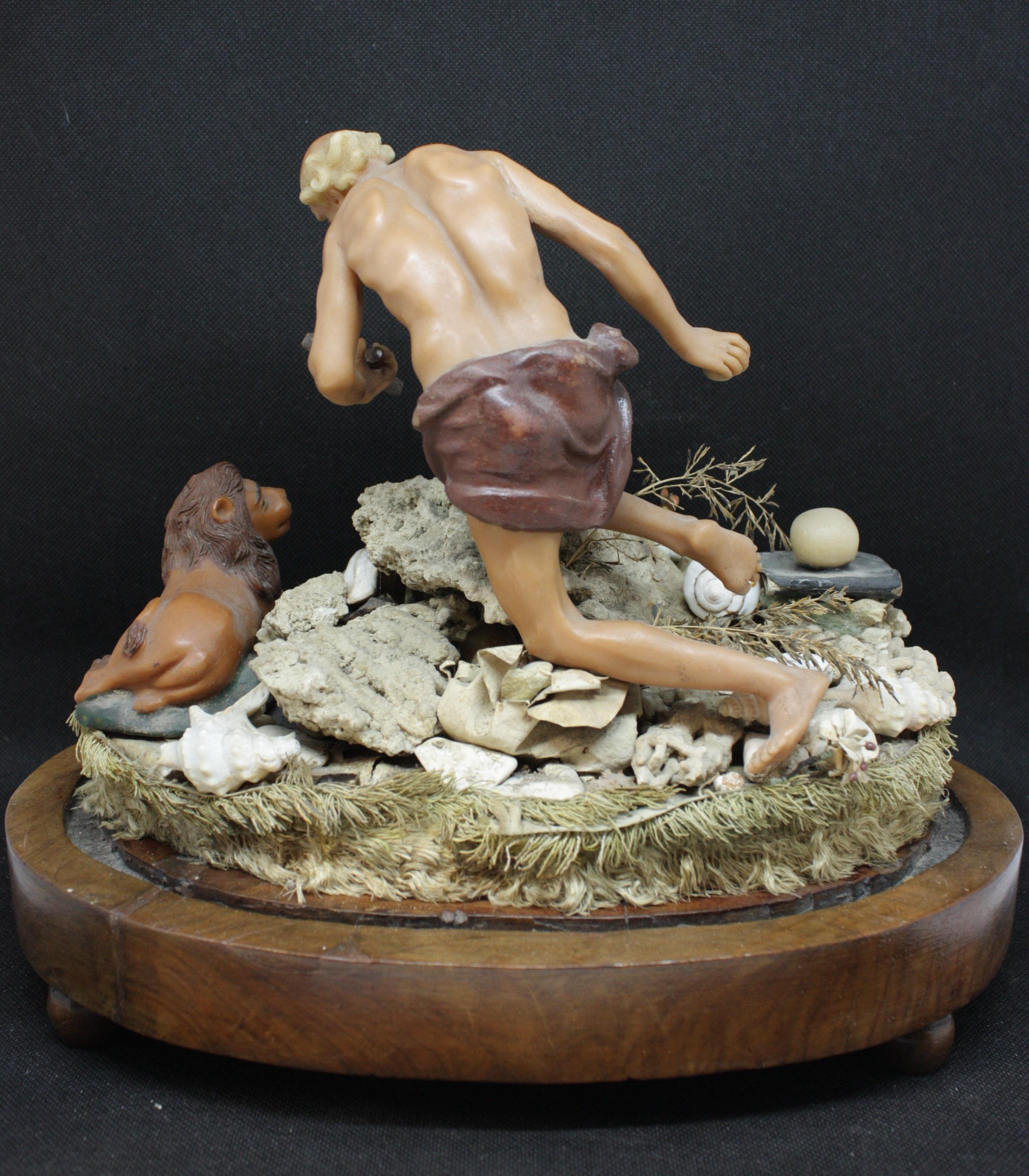 Fine 16th-century polychrome wax sculpture depicting Penitent Saint Jerome, one of the most evocative subjects in the Christian tradition. The work, created with extraordinary skill, depicts the saint in the act of penitence, kneeling on a rocky