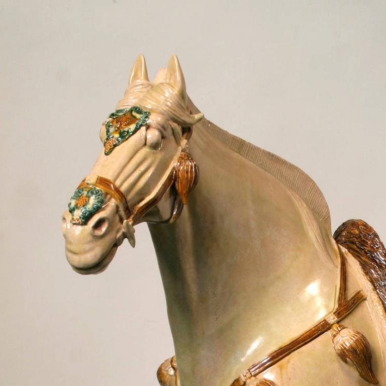 Sancai-Glazed Horse with Cut Fur Blanket - Sculpture by Unknown