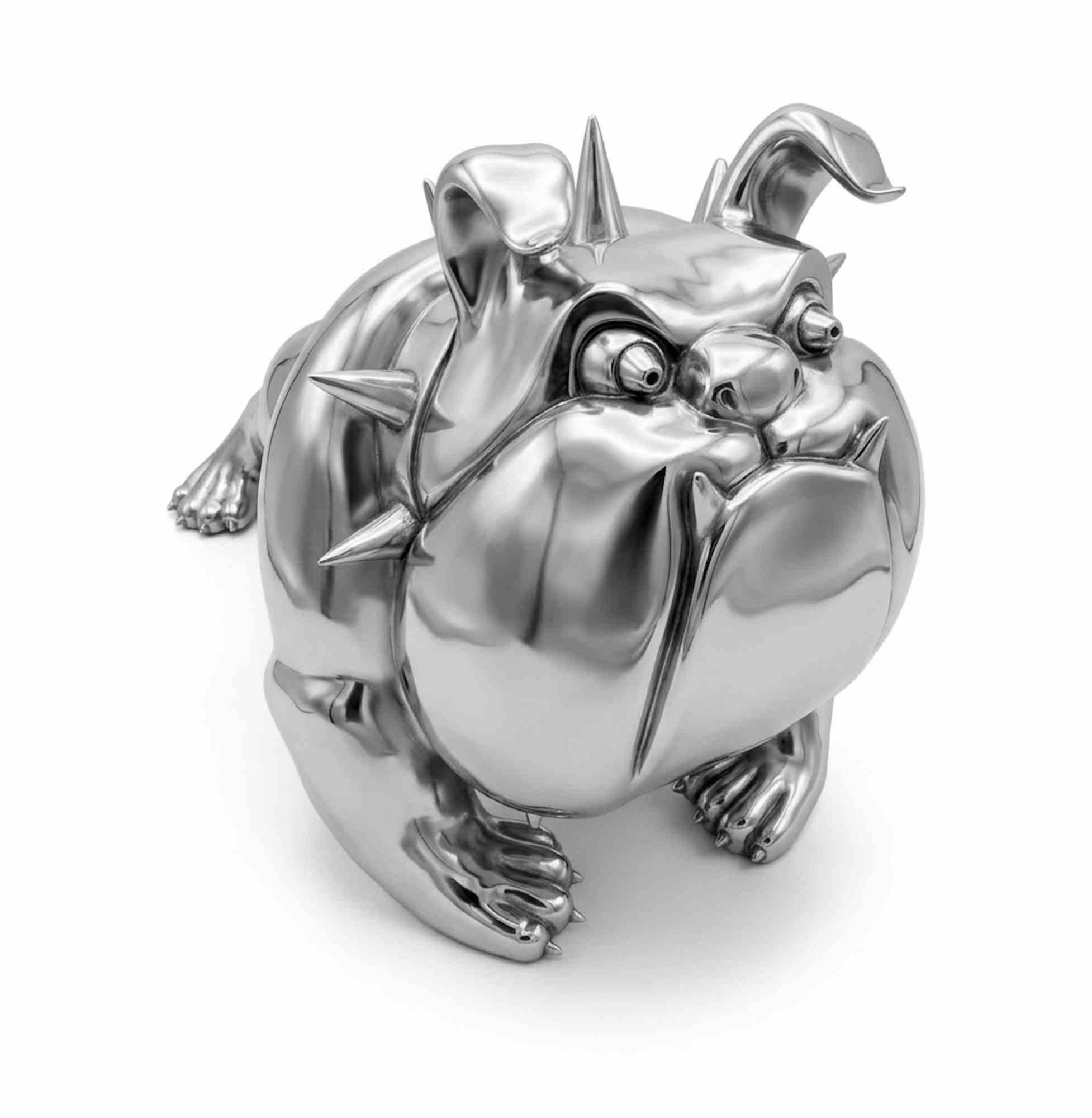 Bulldog Sculpture in Polished Aluminium, Modern Style, 2007, Unframed