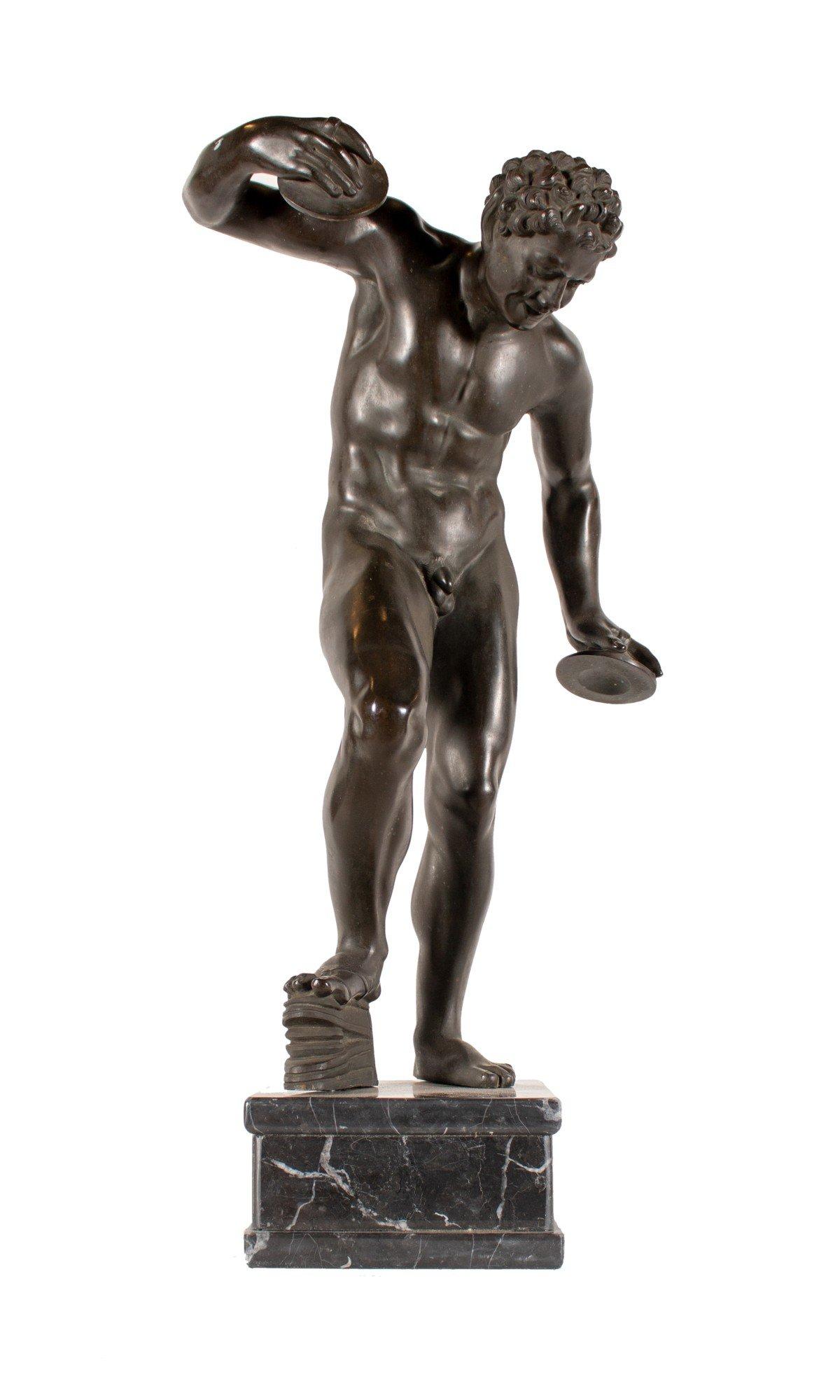 Unknown Figurative Sculpture - Satyr with Cymbals and Kroupezion, Grand Tour after the Antique, 19th century