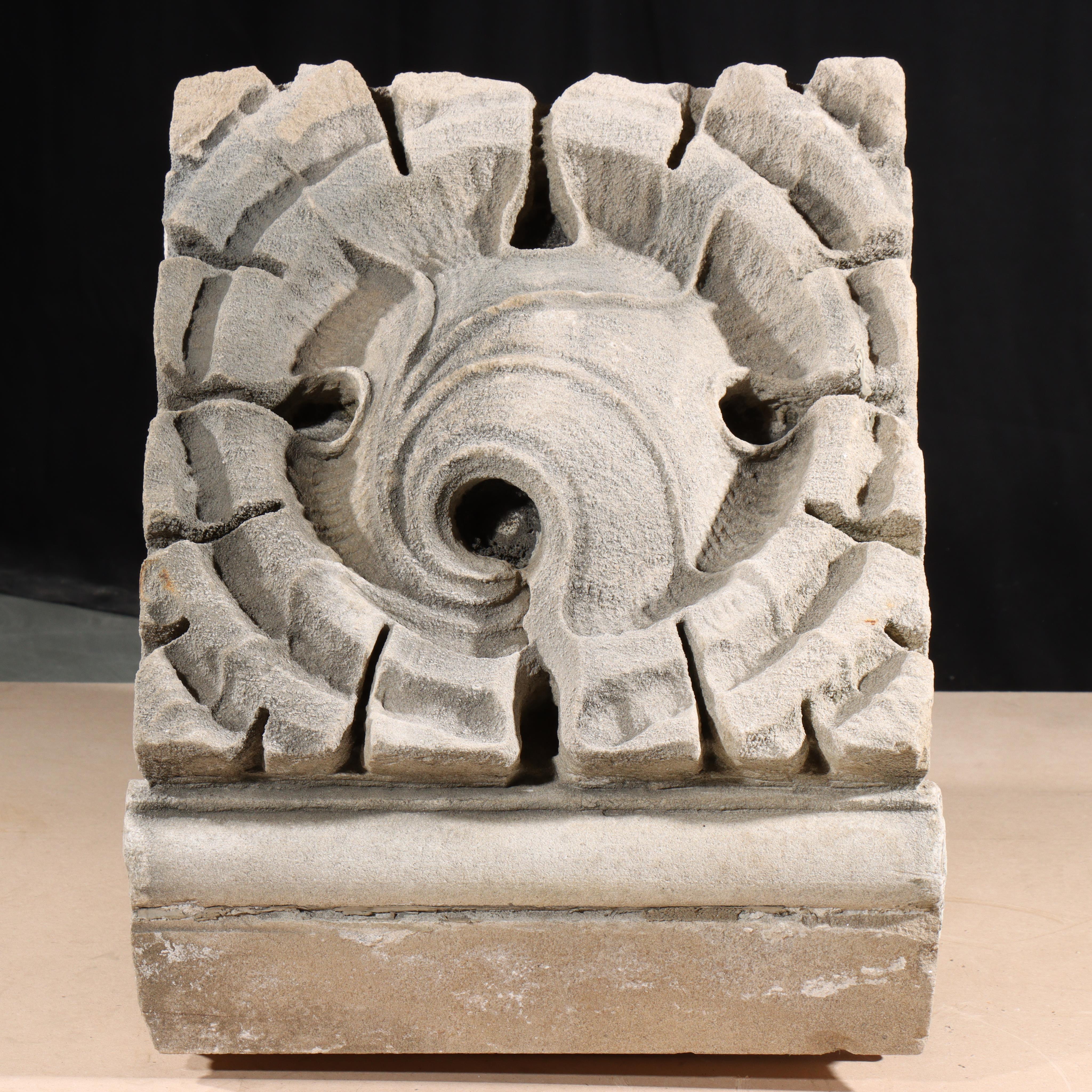 This gothic style architectural segment of a building facade located ion Harlem, NYC, was carved 1924-1926 by William Bradley & Son Cut Stone Contractors. In 2020, each limestone sculpture was removed by hand from the The A. Philip Randolph Campus
