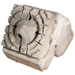Scrolled leaf rosette foliate border block roundel end; Gothic Limestone Carving