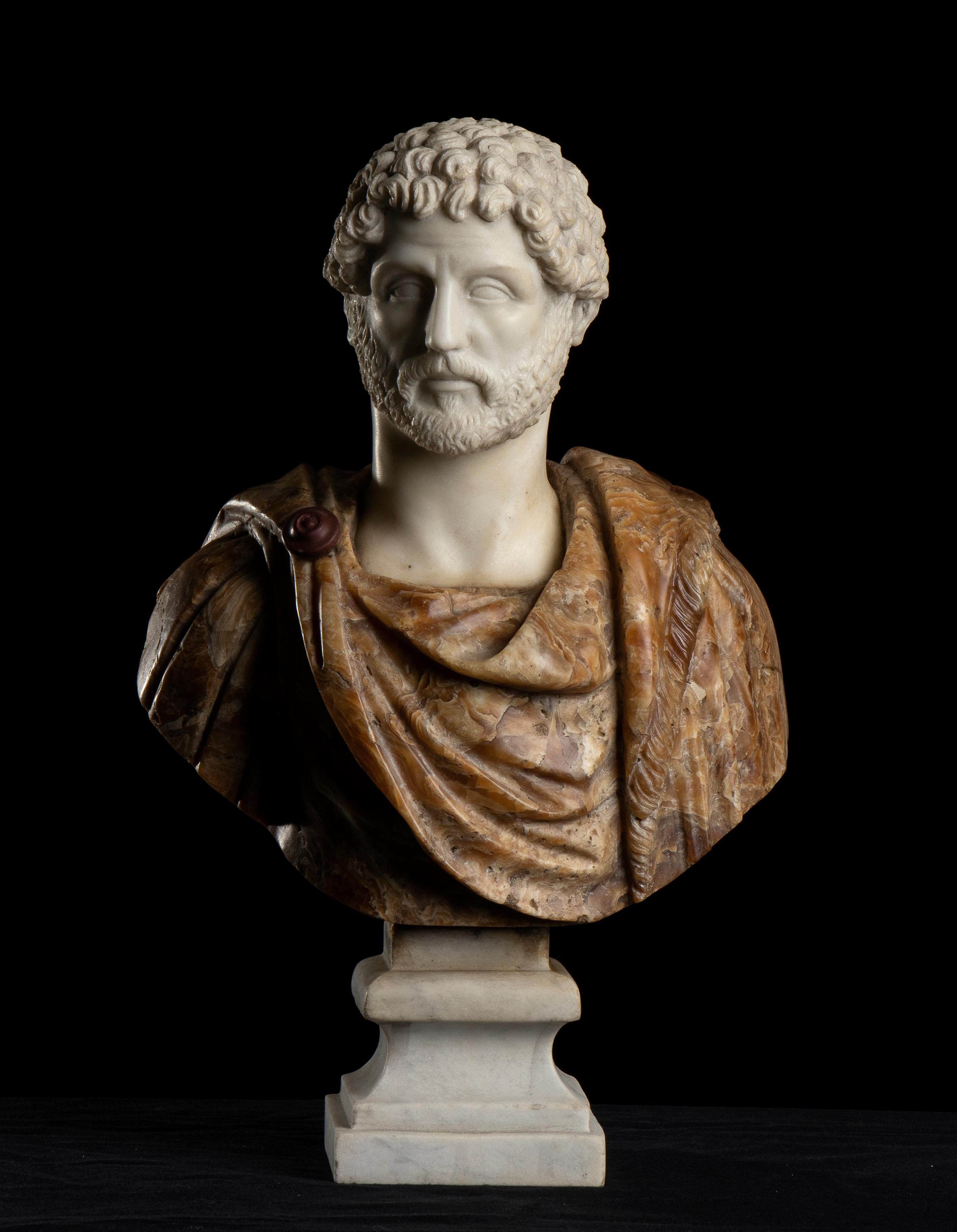 Unknown Figurative Sculpture - Sculpture Bust Portrait Of Roman Emperor Antoninus Pius Italian Marble Onyx 