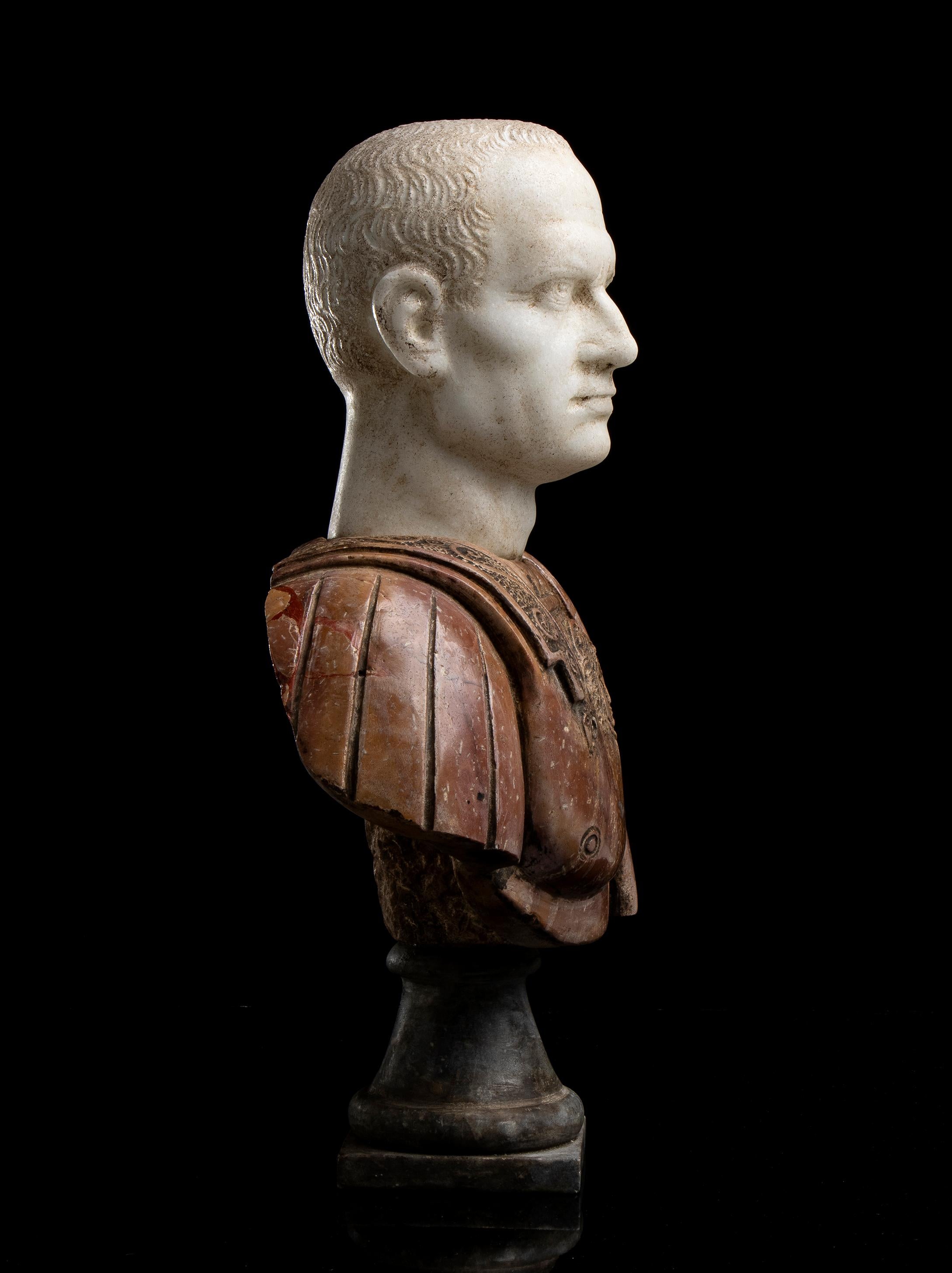 Sculpture Bust Portrait Scipio Africanus Classical Roman 19th Polychrome Marbles 8