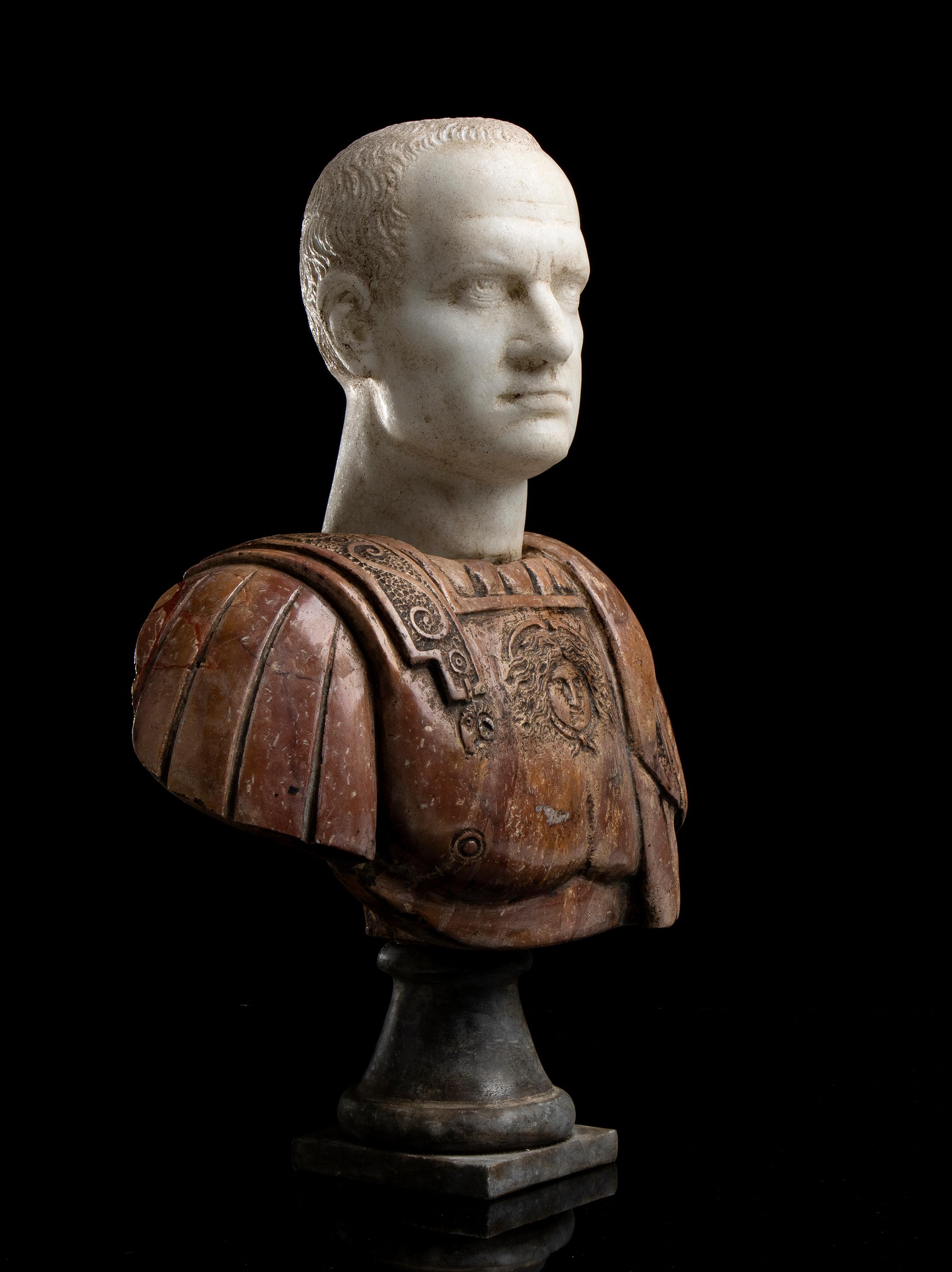 Sculpture Bust Portrait Scipio Africanus Classical Roman 19th Polychrome Marbles 9