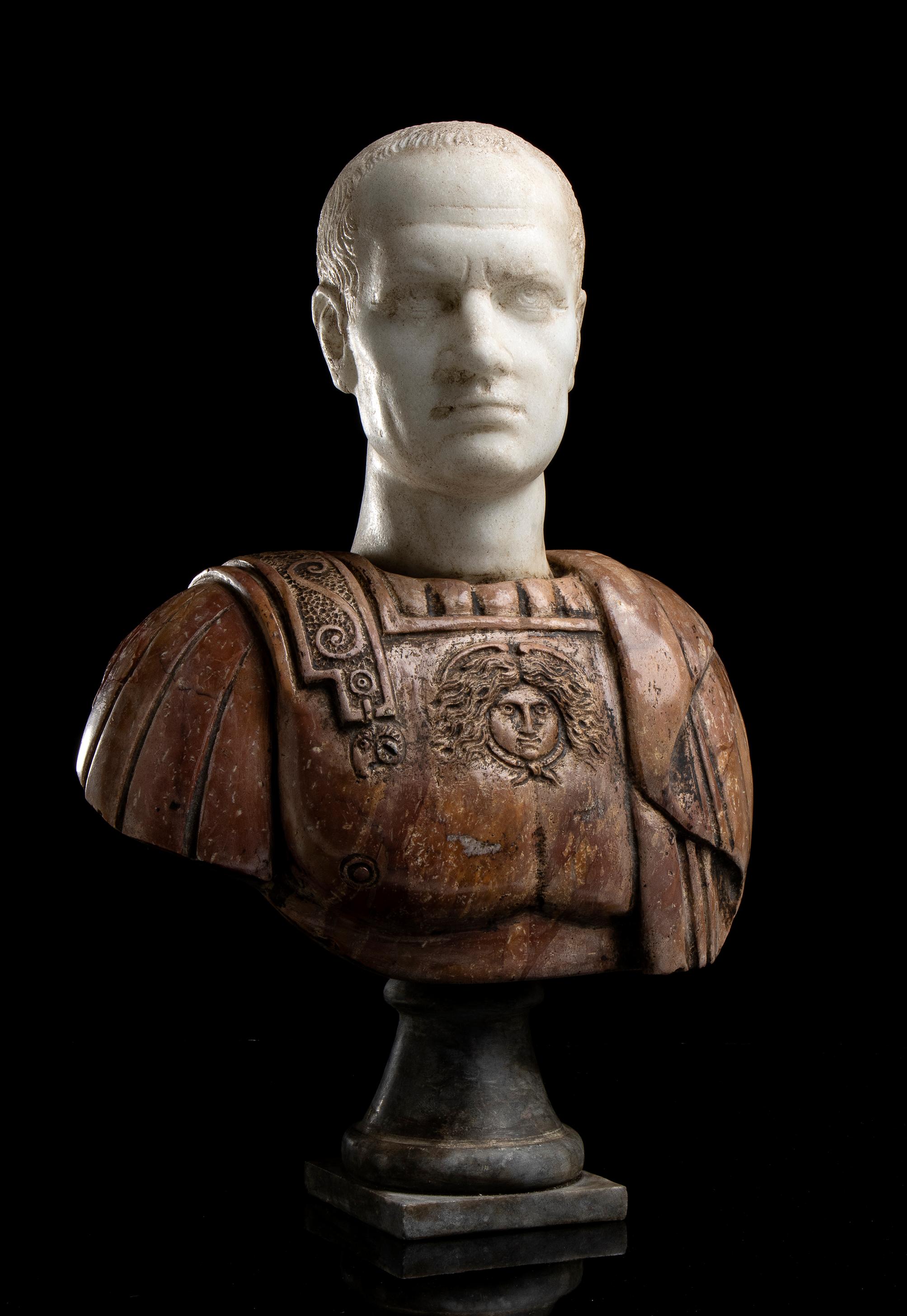 Sculpture Bust Portrait Scipio Africanus Classical Roman 19th Polychrome Marbles 10