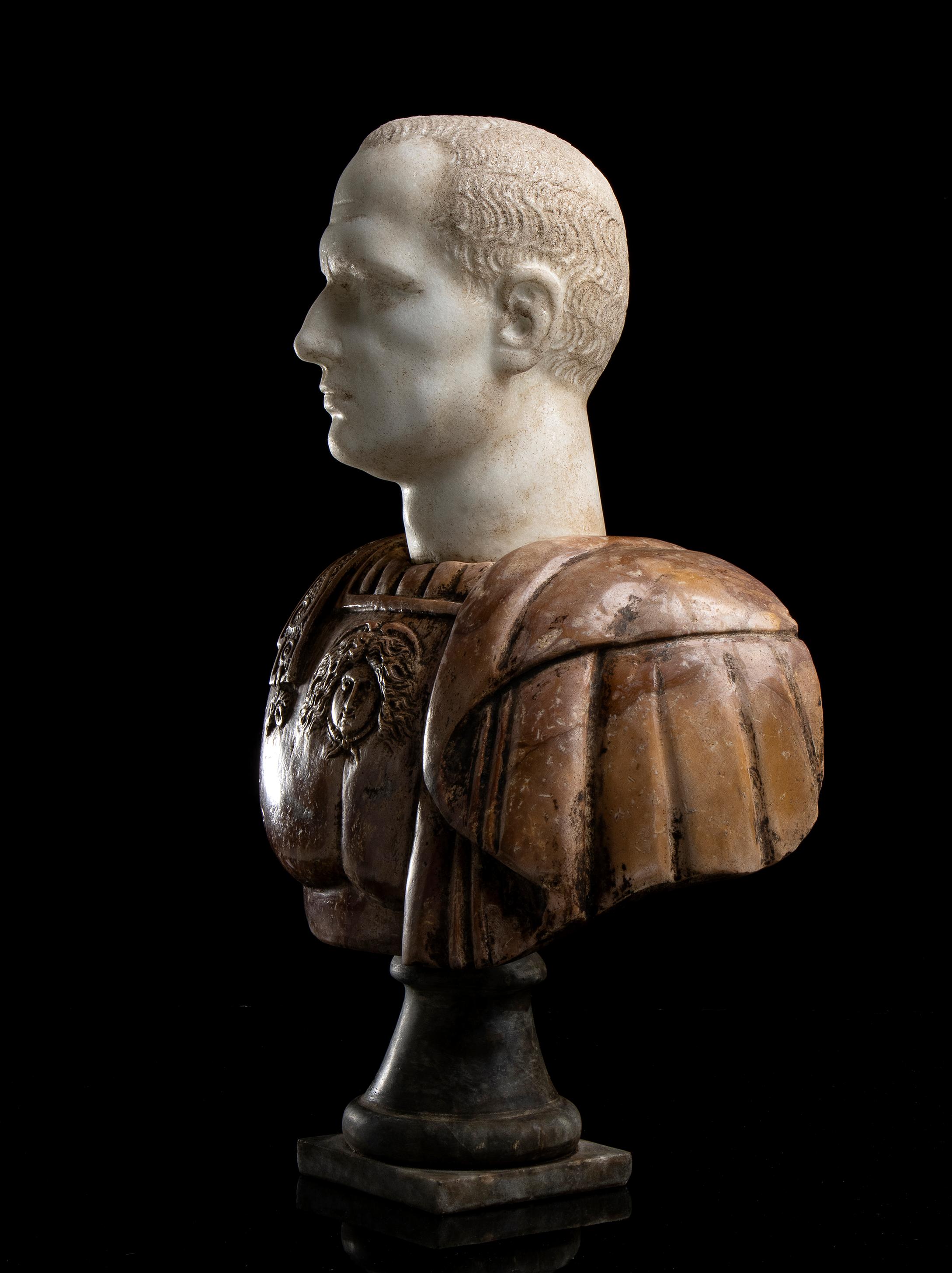 Sculpture Bust Portrait Scipio Africanus Classical Roman 19th Polychrome Marbles 1