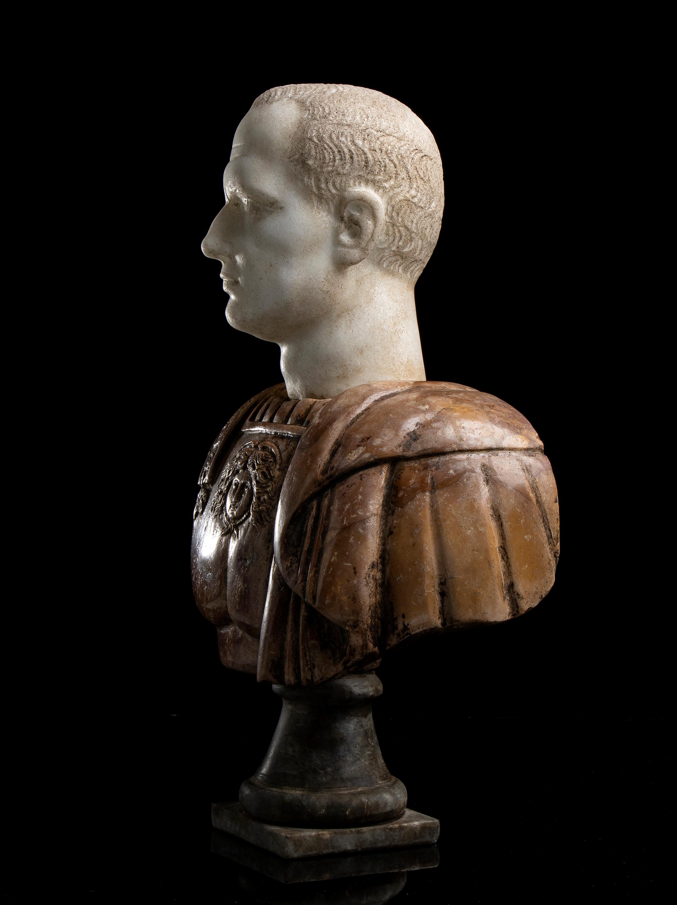 Sculpture Bust Portrait Scipio Africanus Classical Roman 19th Polychrome Marbles 2