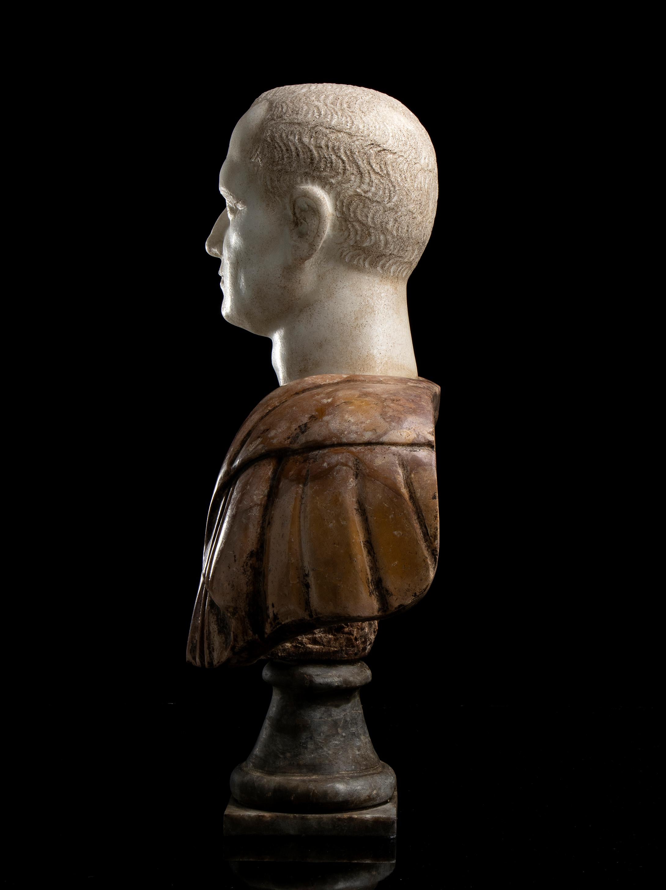 Sculpture Bust Portrait Scipio Africanus Classical Roman 19th Polychrome Marbles 3