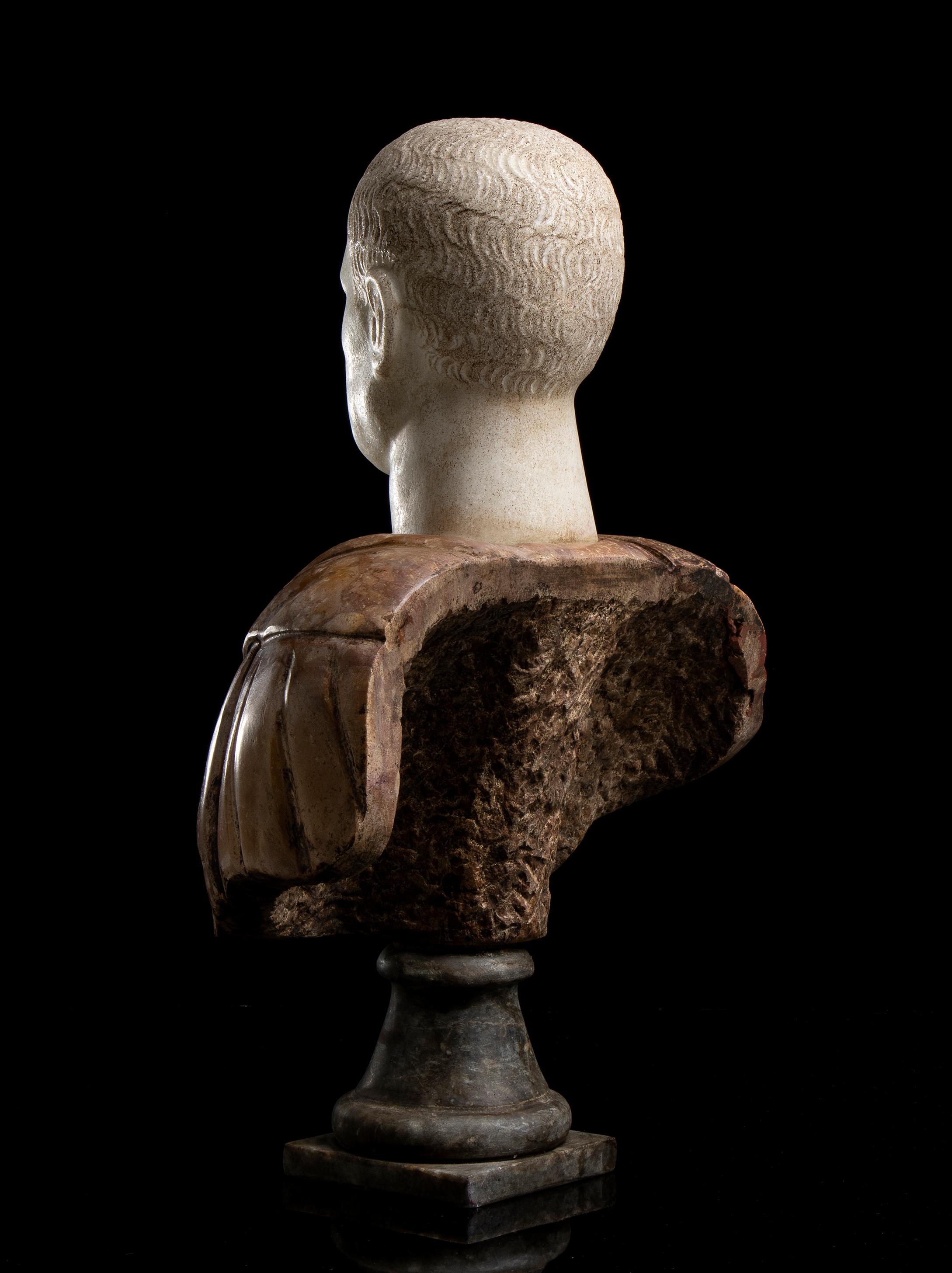 Sculpture Bust Portrait Scipio Africanus Classical Roman 19th Polychrome Marbles 4