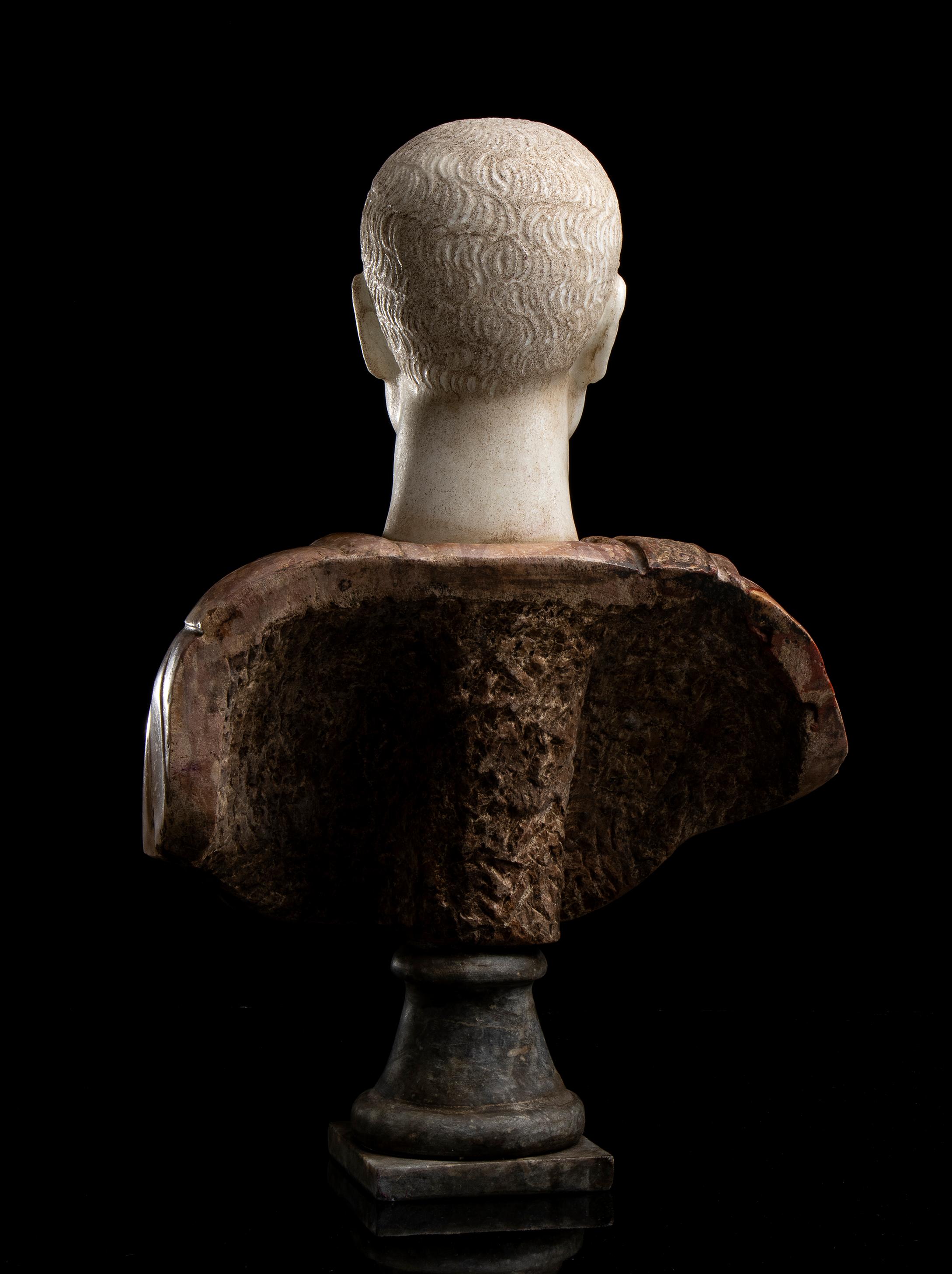 Sculpture Bust Portrait Scipio Africanus Classical Roman 19th Polychrome Marbles 5