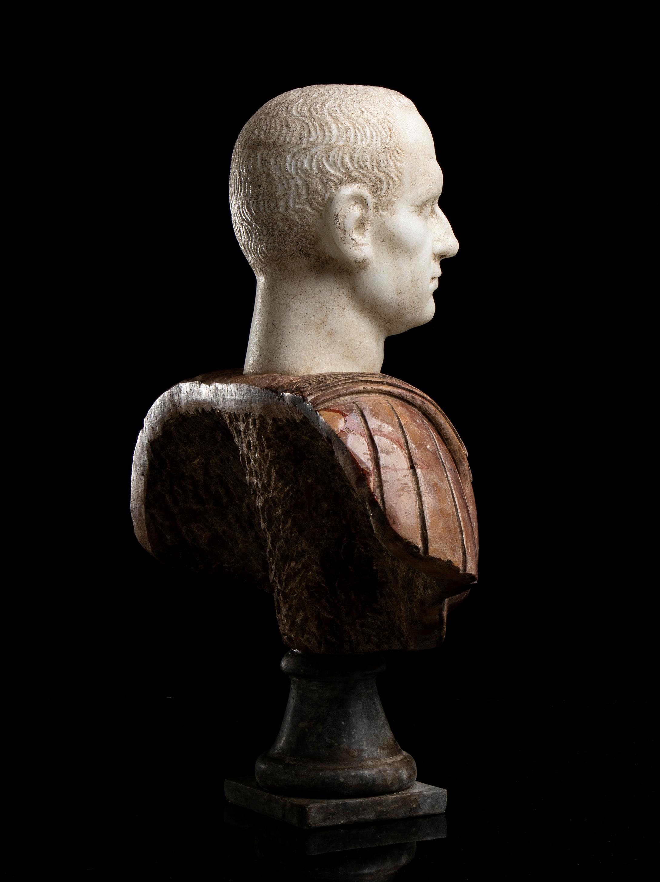 Sculpture Bust Portrait Scipio Africanus Classical Roman 19th Polychrome Marbles 7