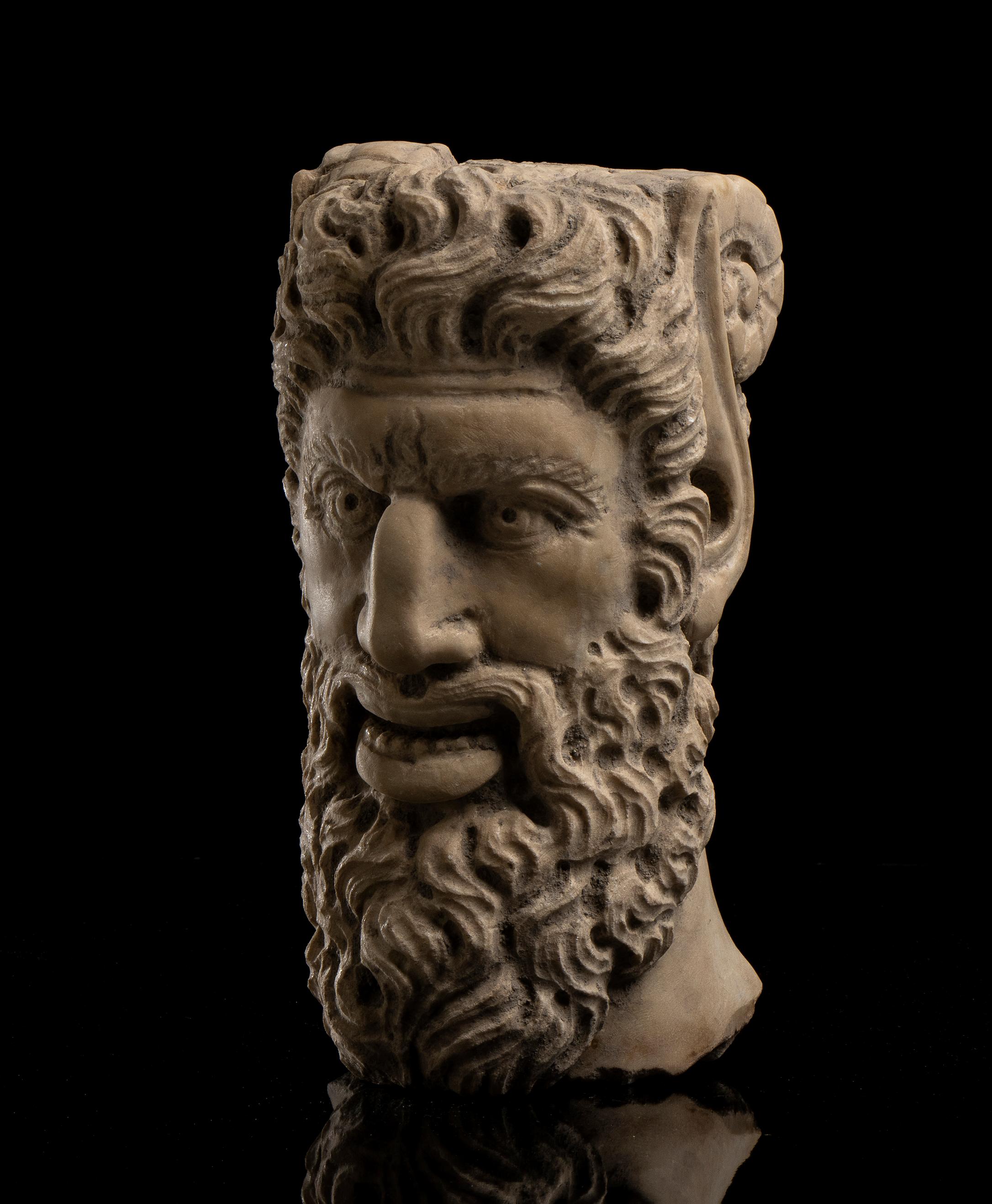 Sculpture Figurative en marbre blanc Portrait d'un Sylenus Grec Classique 19ème - Noir Figurative Sculpture par Unknown
