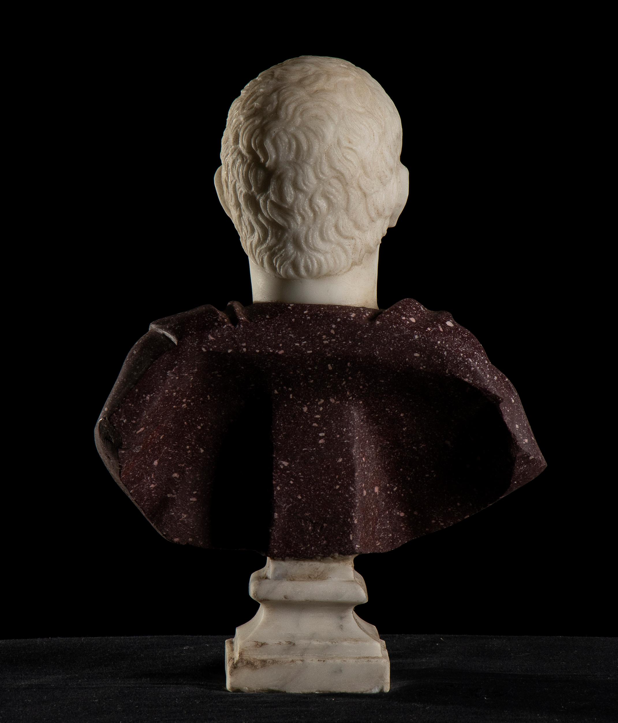 Sculpture  Marble Bust Of Roman Emperor Augustus Porphyry and Statuary Marble - Black Figurative Sculpture by Unknown