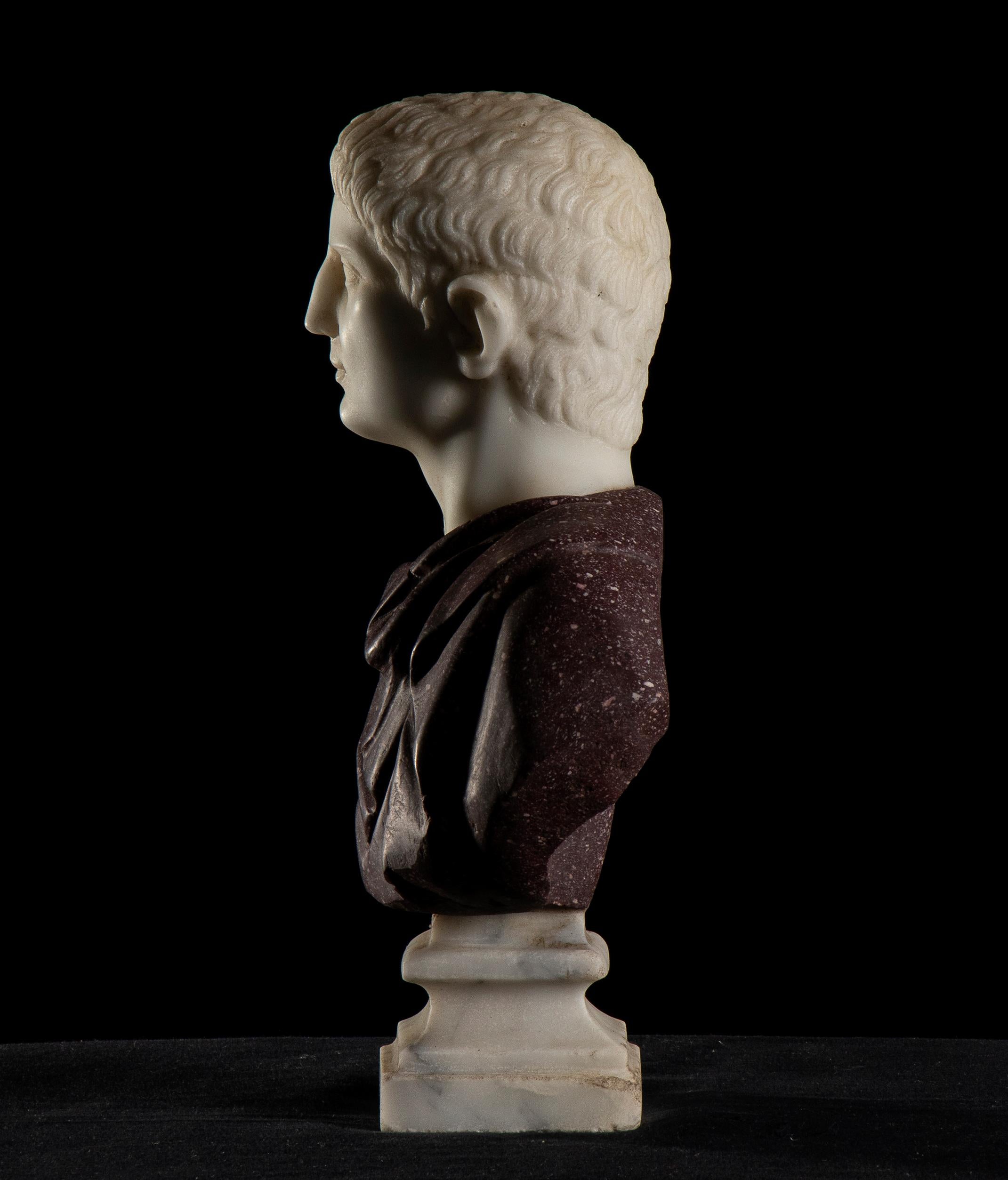 Sculpture  Marble Bust Of Roman Emperor Augustus Porphyry and Statuary Marble 1