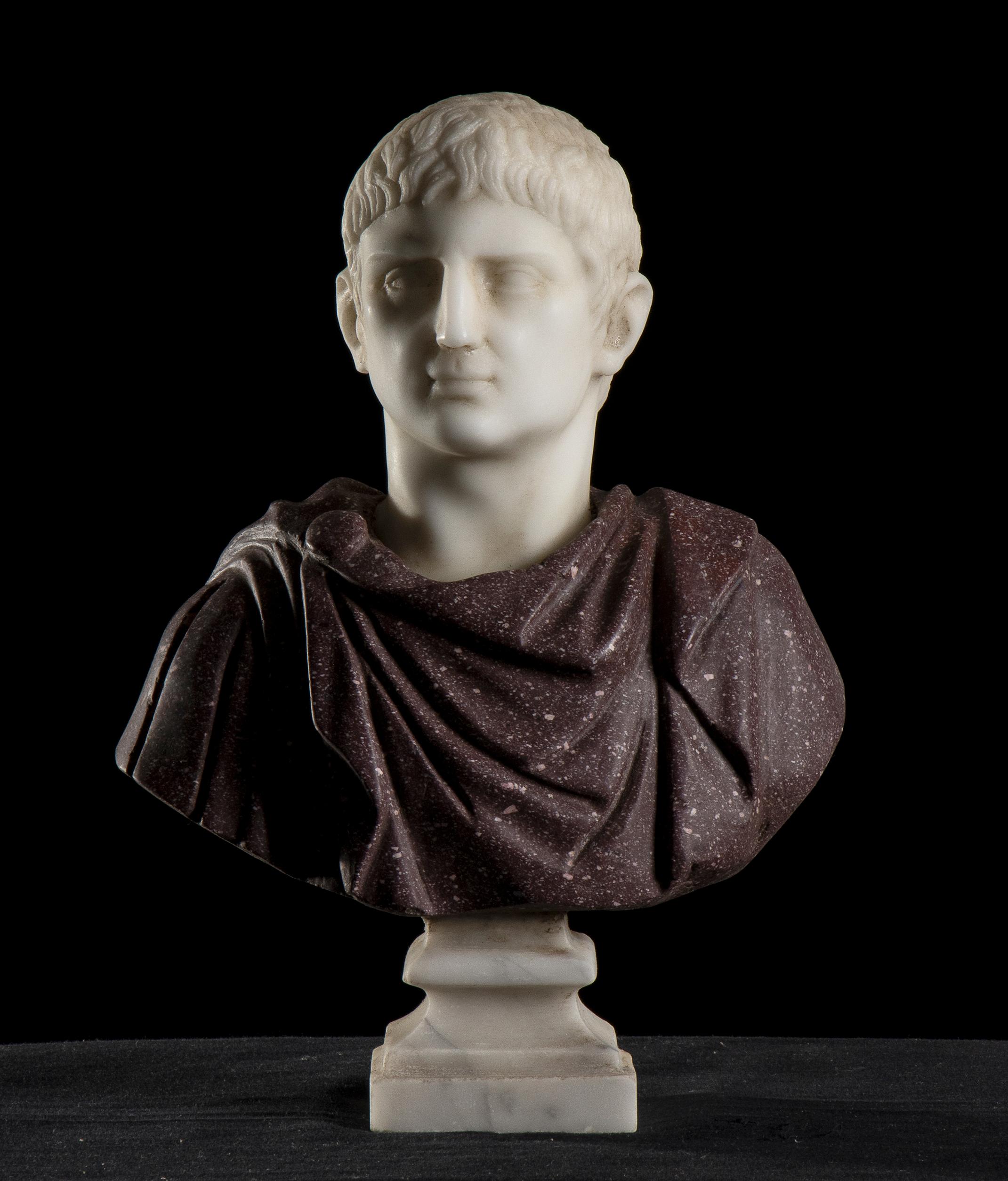 Unknown Figurative Sculpture - Sculpture  Marble Bust Of Roman Emperor Augustus Porphyry and Statuary Marble