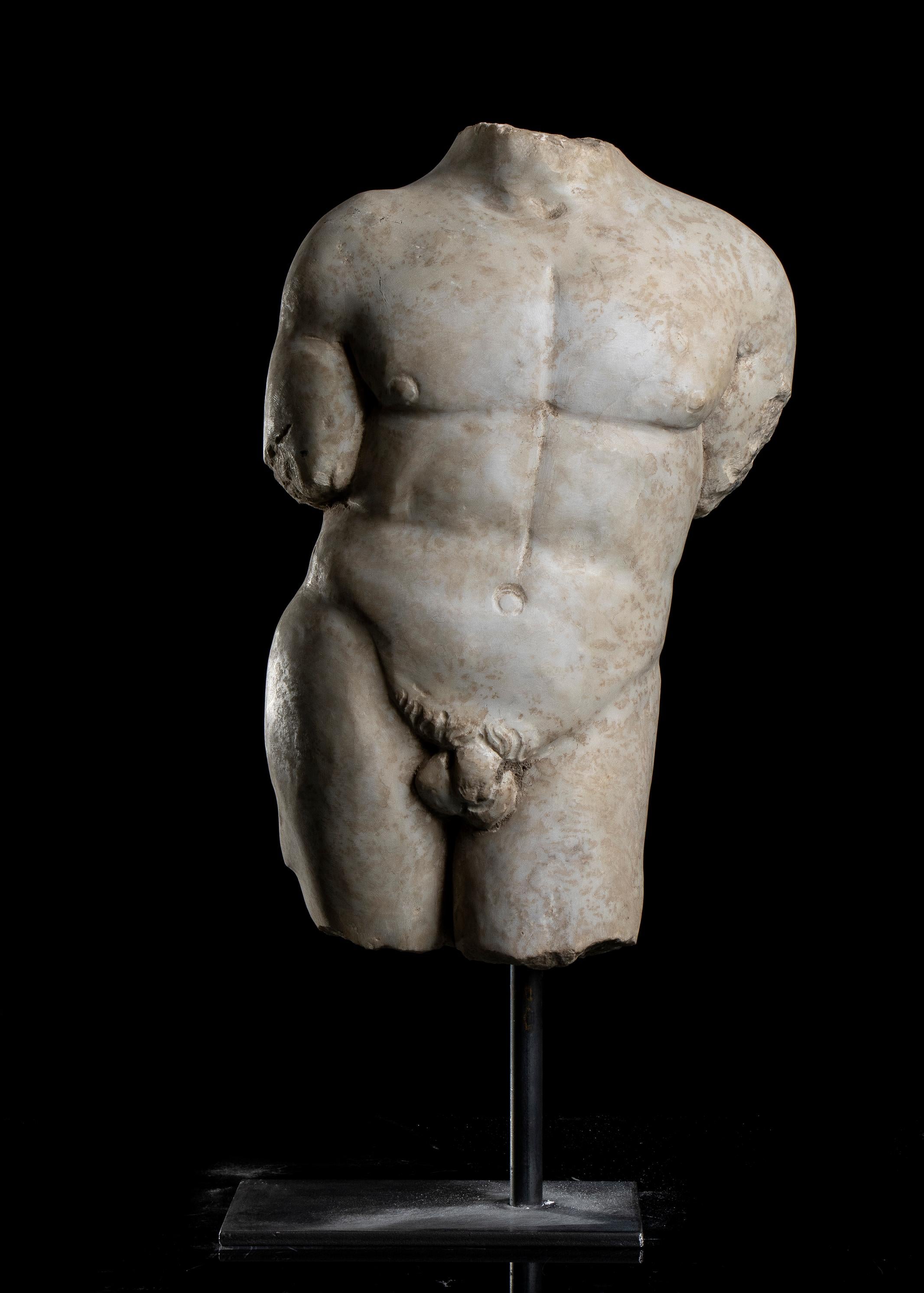 Unknown Figurative Sculpture - Sculpture Marble Torso Man Classical Roman Grand Tour Style 20th Century italian