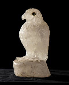 Sculpture of Eagle Carved From A Block Of Rock Crystal White Quartz