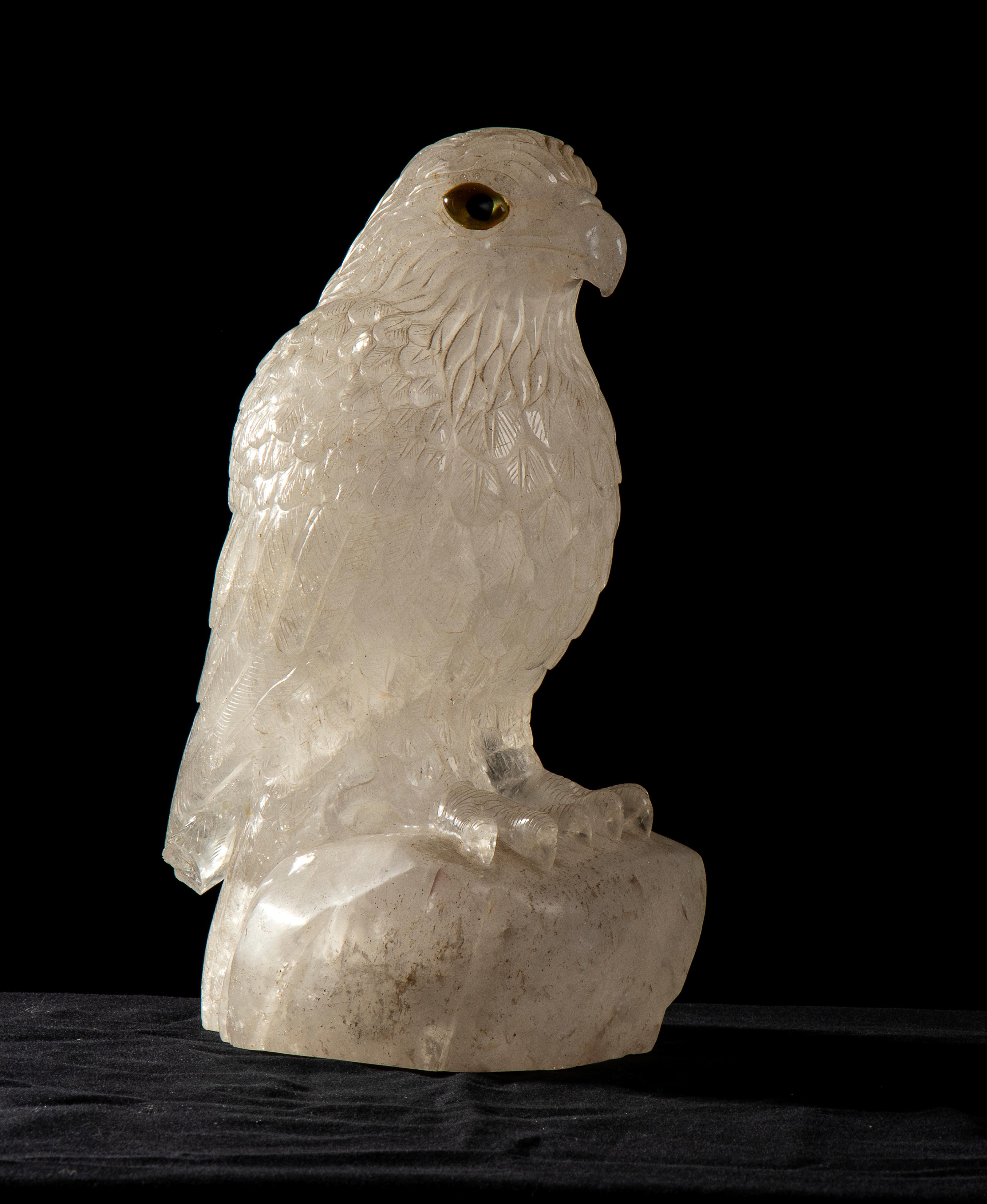 Sculpture of Eagle Carved From A Block Of Rock Crystal White Quartz  - Black Figurative Sculpture by Unknown
