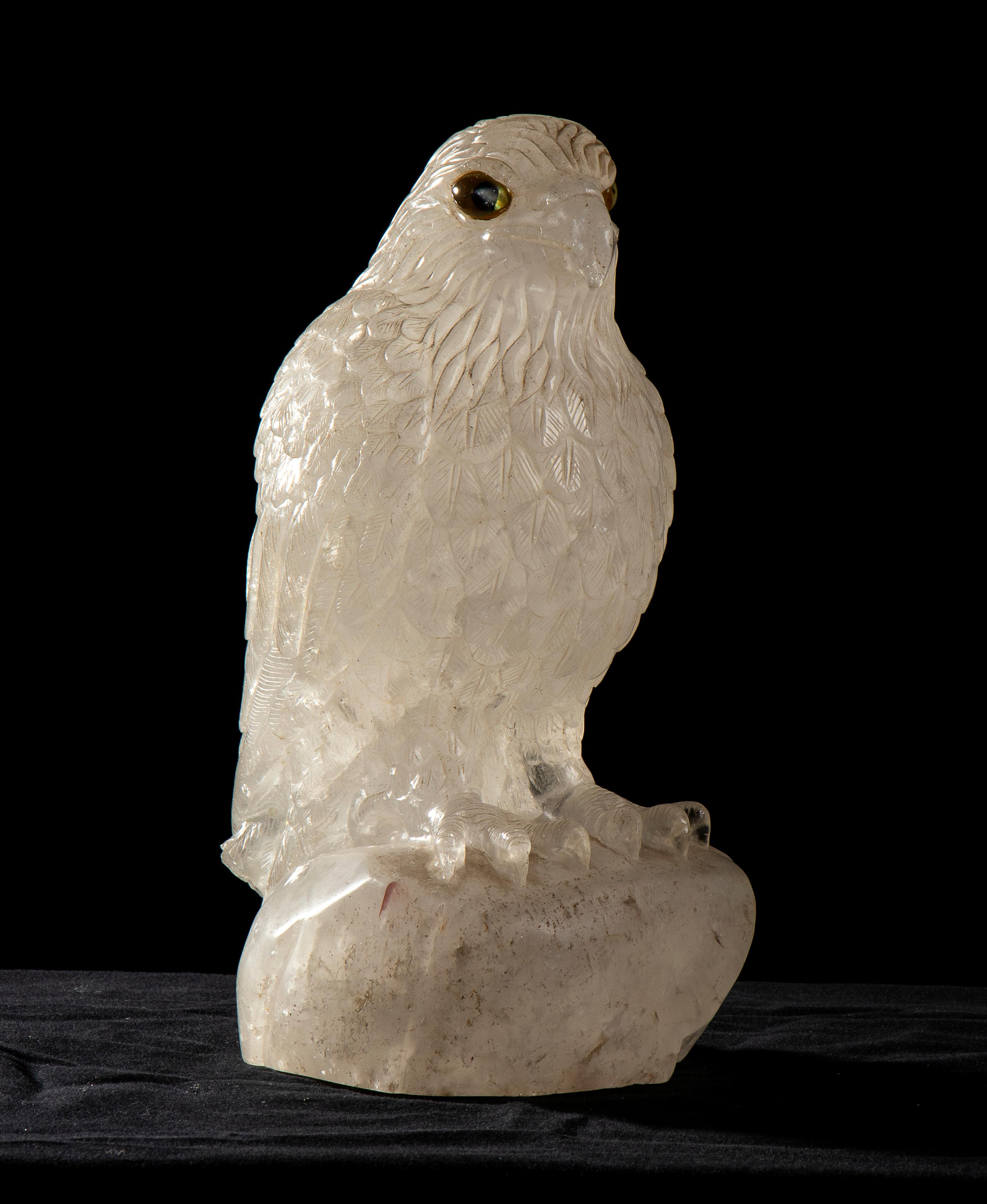 Unknown Figurative Sculpture - Sculpture of Eagle Carved From A Block Of Rock Crystal White Quartz 