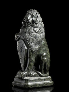 Marzocco Lion Sculpture in Verde Prato Marble, Italian, 20th Century