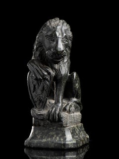 Scultura di Leone "Marzocco" in Marmo Verde Grand Tour Italiano Firenze XX