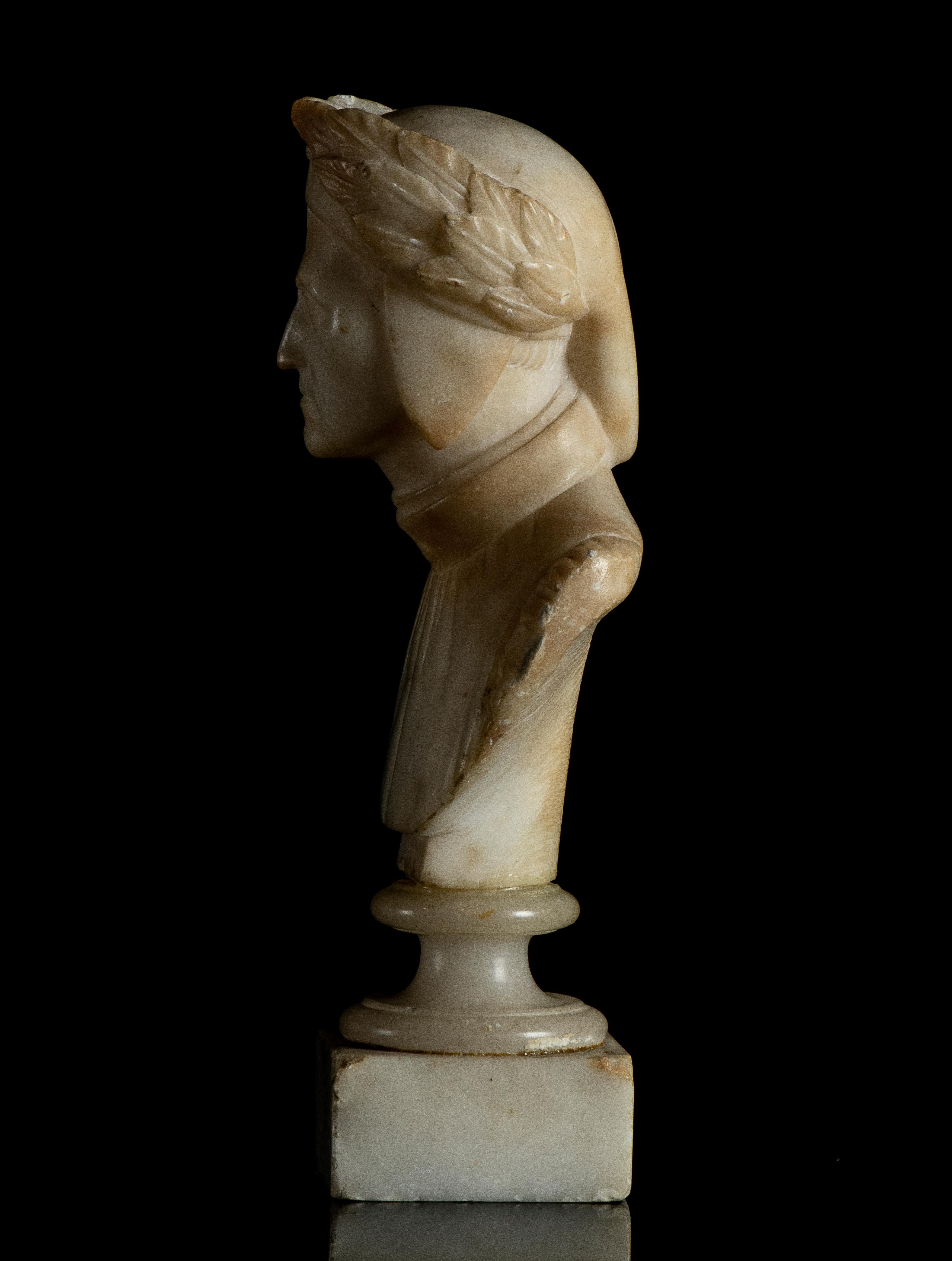 Sculpture Portrait Bust Of Dante Alighieri Italian White Alabaster Grand Tour  For Sale 2
