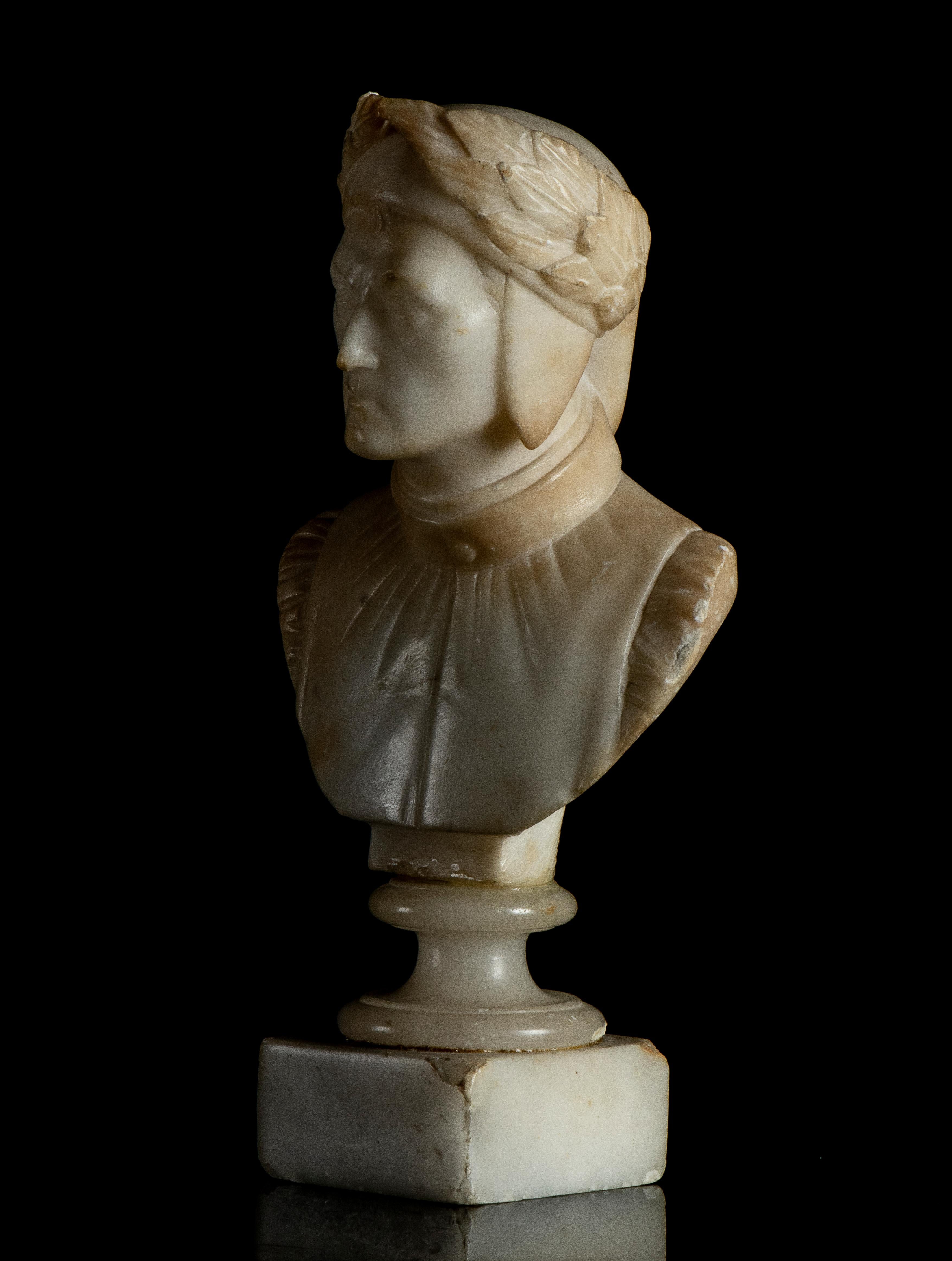 Sculpture Portrait Bust Of Dante Alighieri Italian White Alabaster Grand Tour  For Sale 3