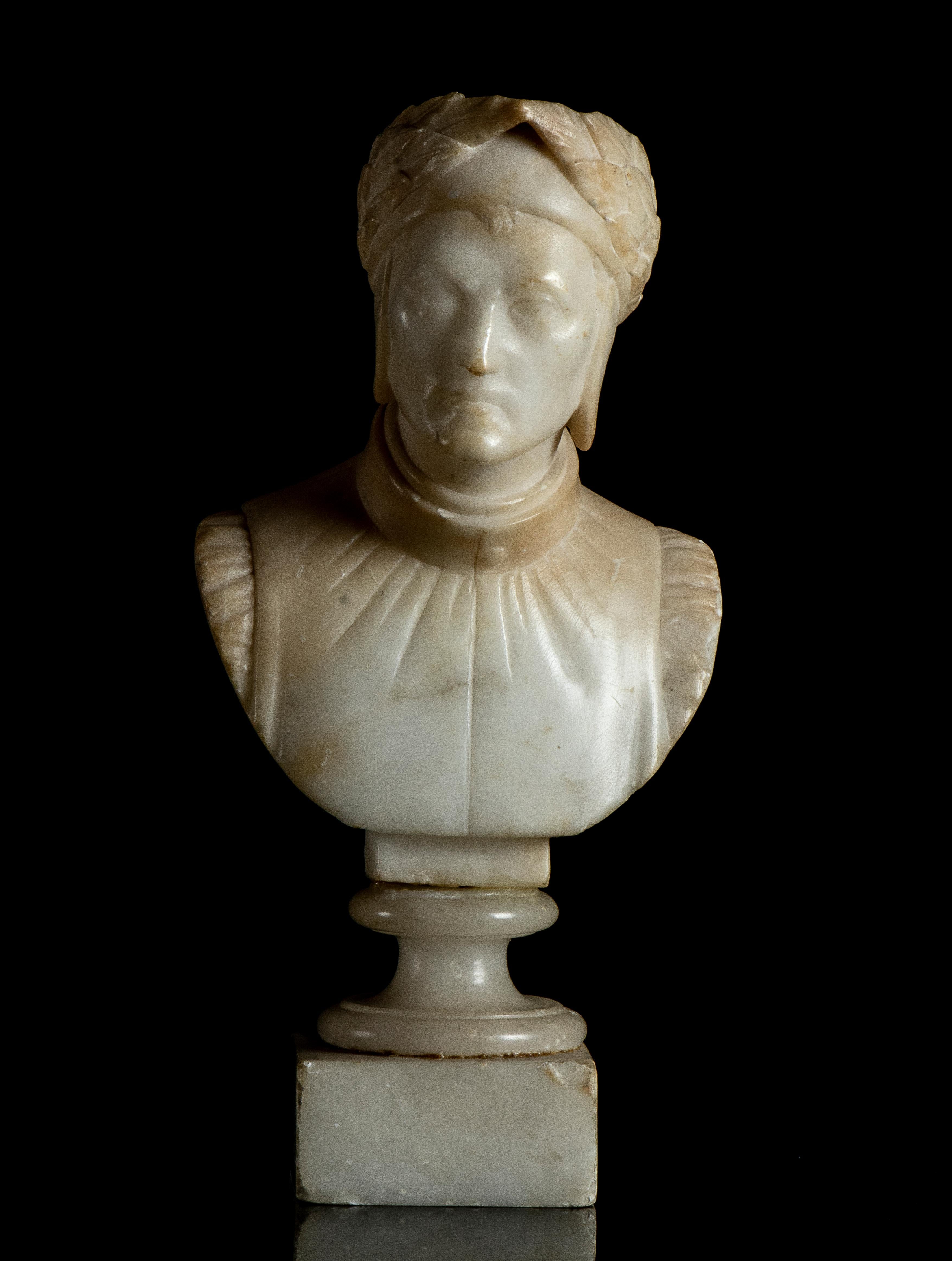 Sculpture Portrait Bust Of Dante Alighieri Italian White Alabaster Grand Tour 