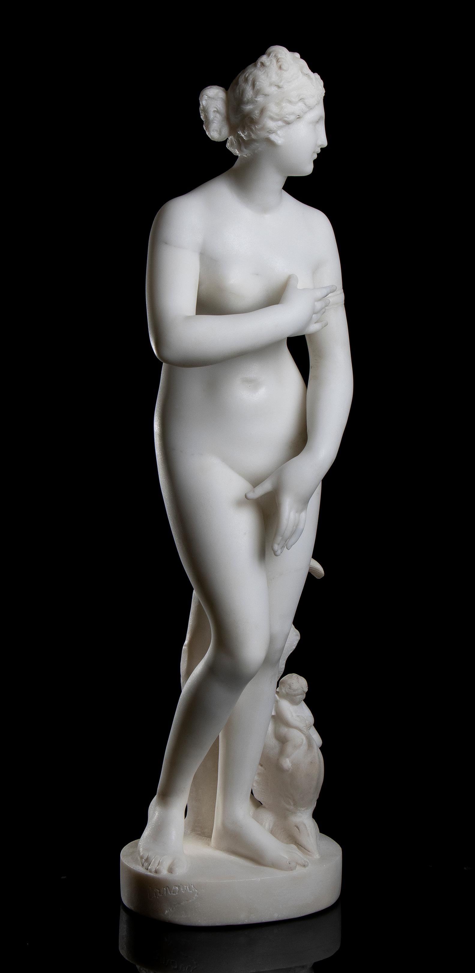 Sculpture Venus de' Medici White Marble 19th Century Signed Nude Classical  7