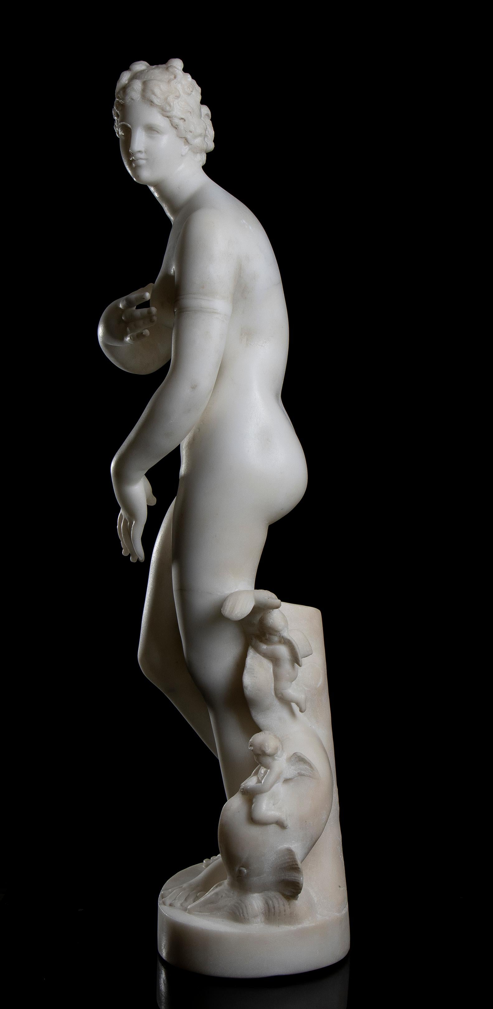 Sculpture Venus de' Medici White Marble 19th Century Signed Nude Classical  1
