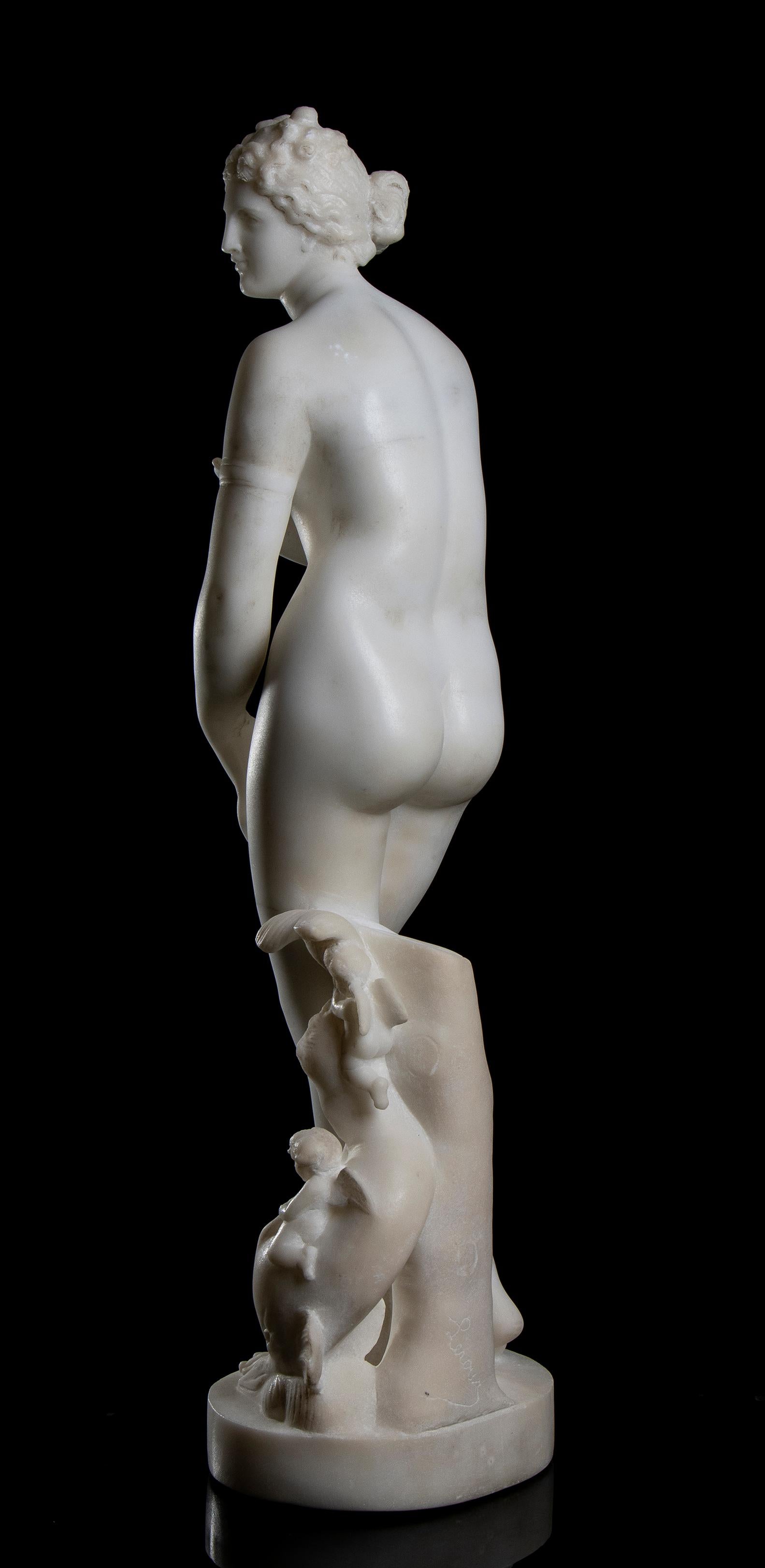Sculpture Vénus de Médicis Marbre Blanc 19ème Siècle Signée Nu Classique  en vente 3