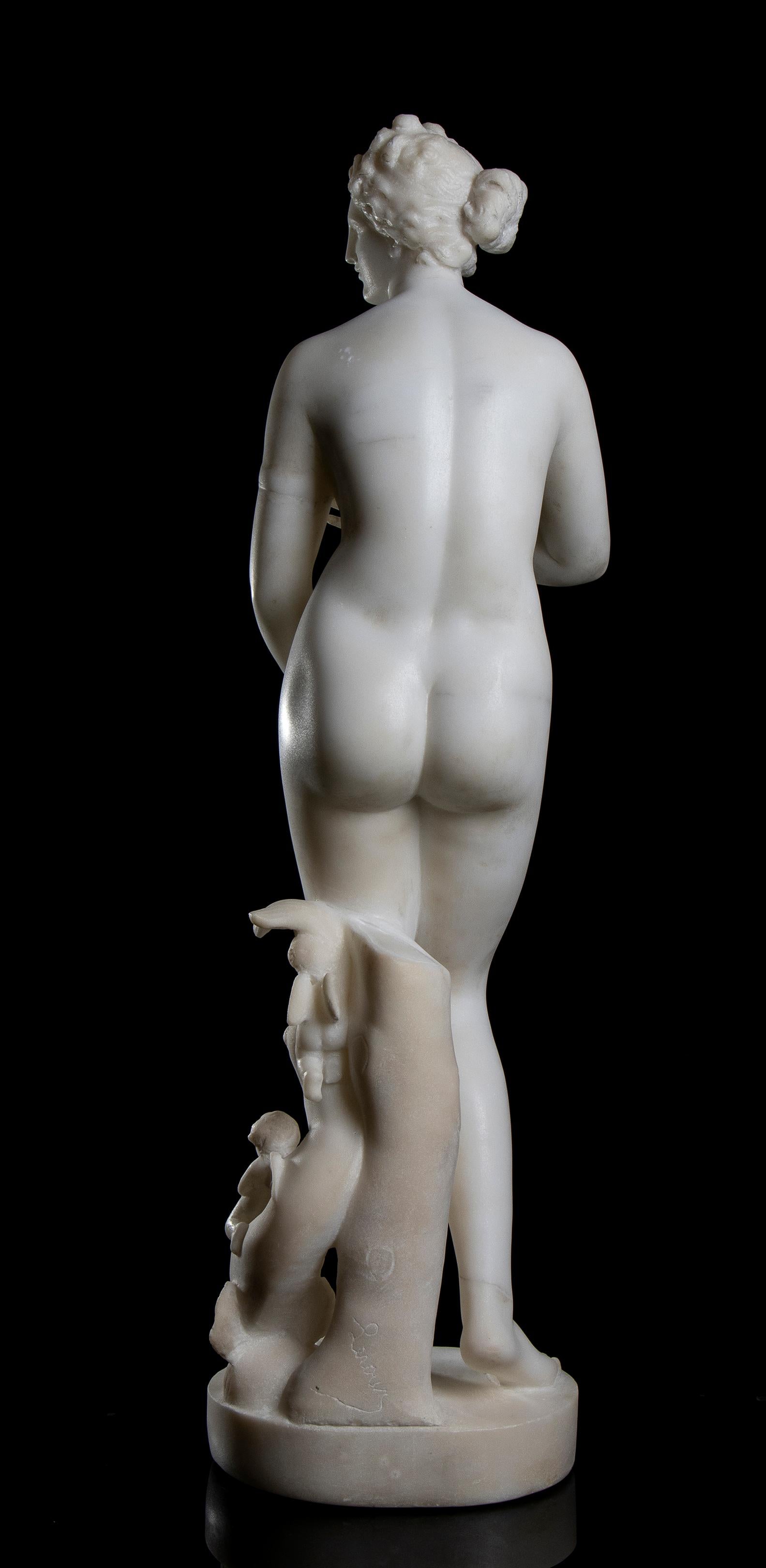 Sculpture Venus de' Medici White Marble 19th Century Signed Nude Classical  3