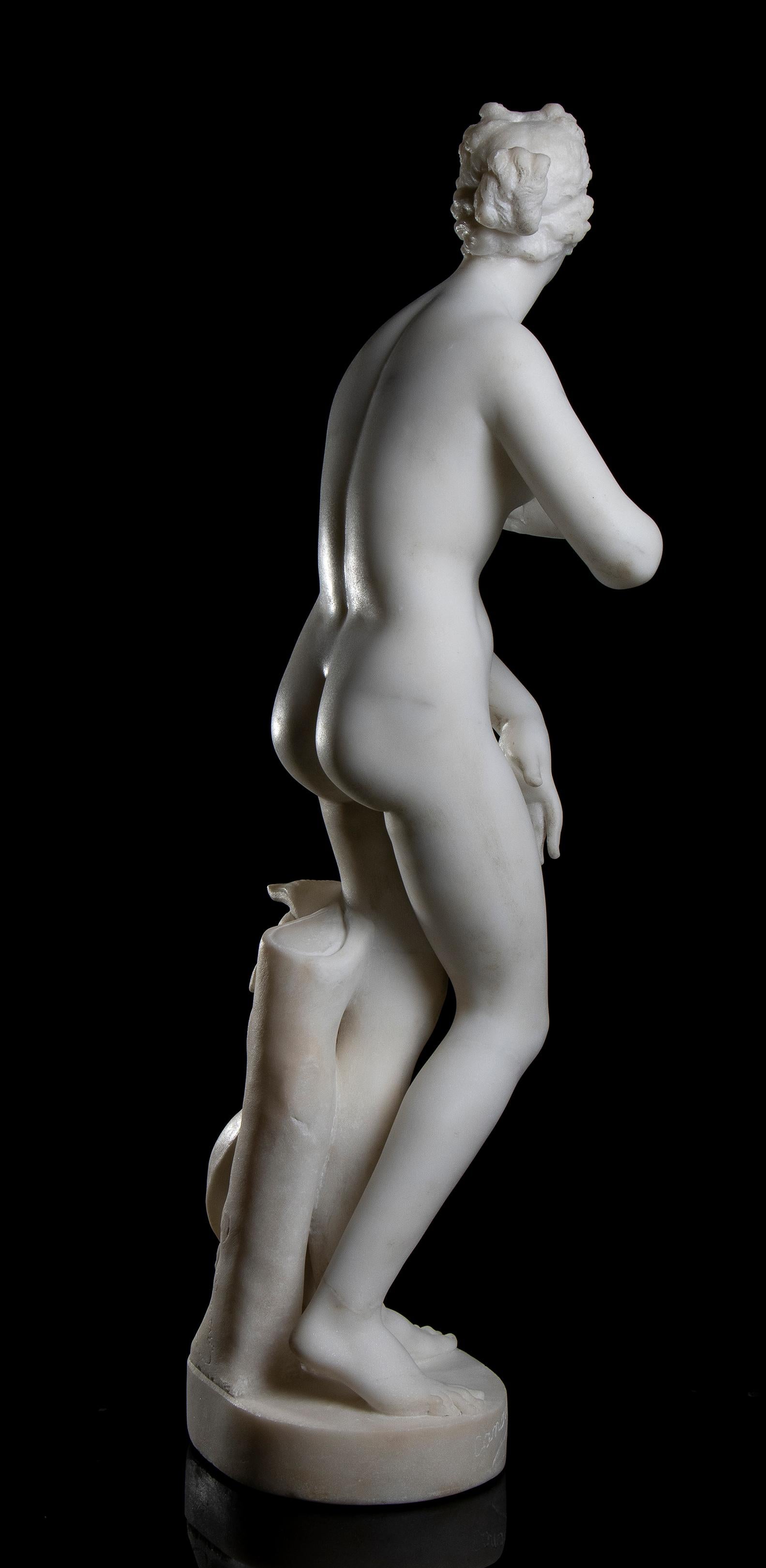 Sculpture Venus de' Medici White Marble 19th Century Signed Nude Classical  5