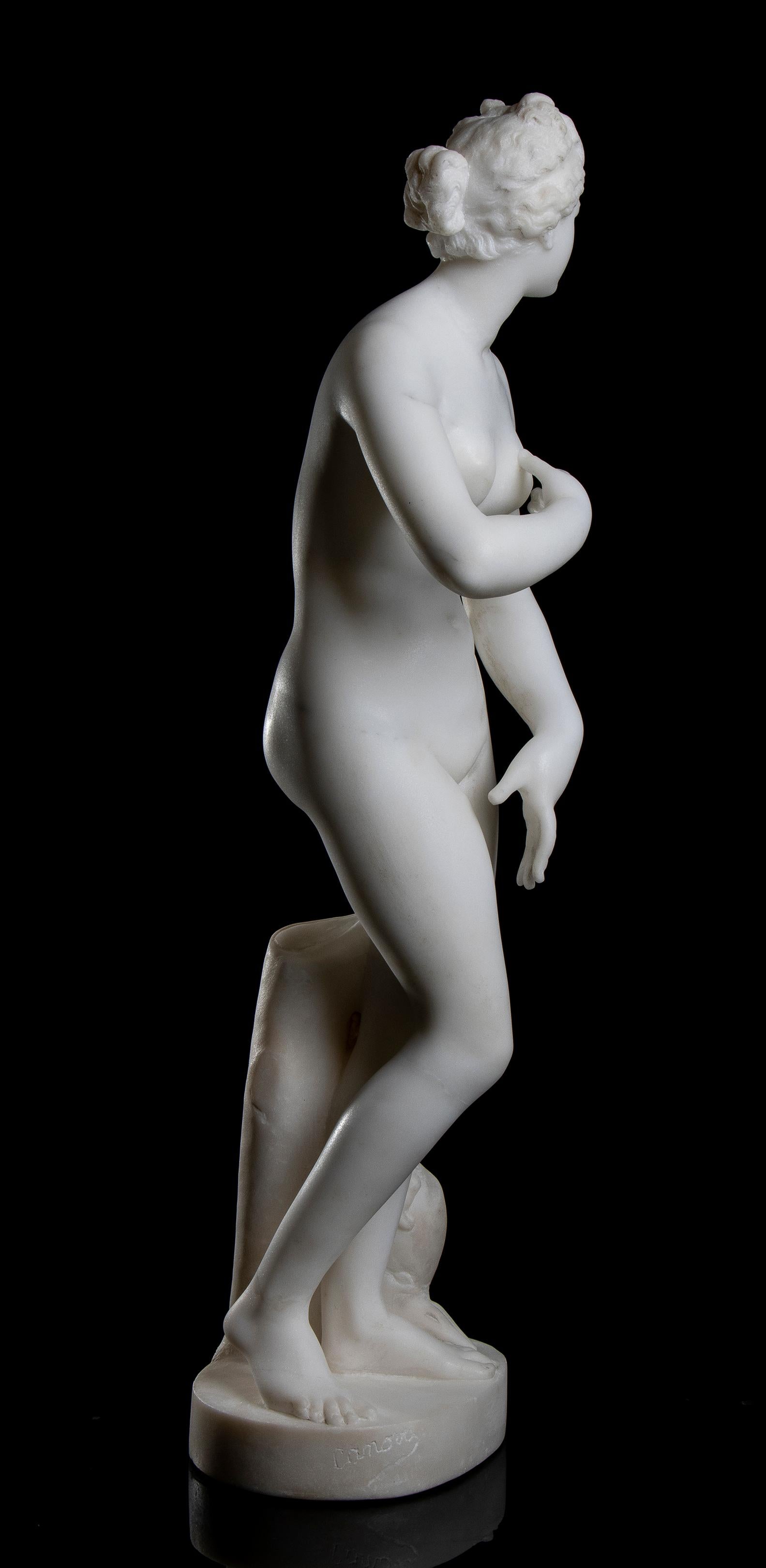 Sculpture Venus de' Medici White Marble 19th Century Signed Nude Classical  6